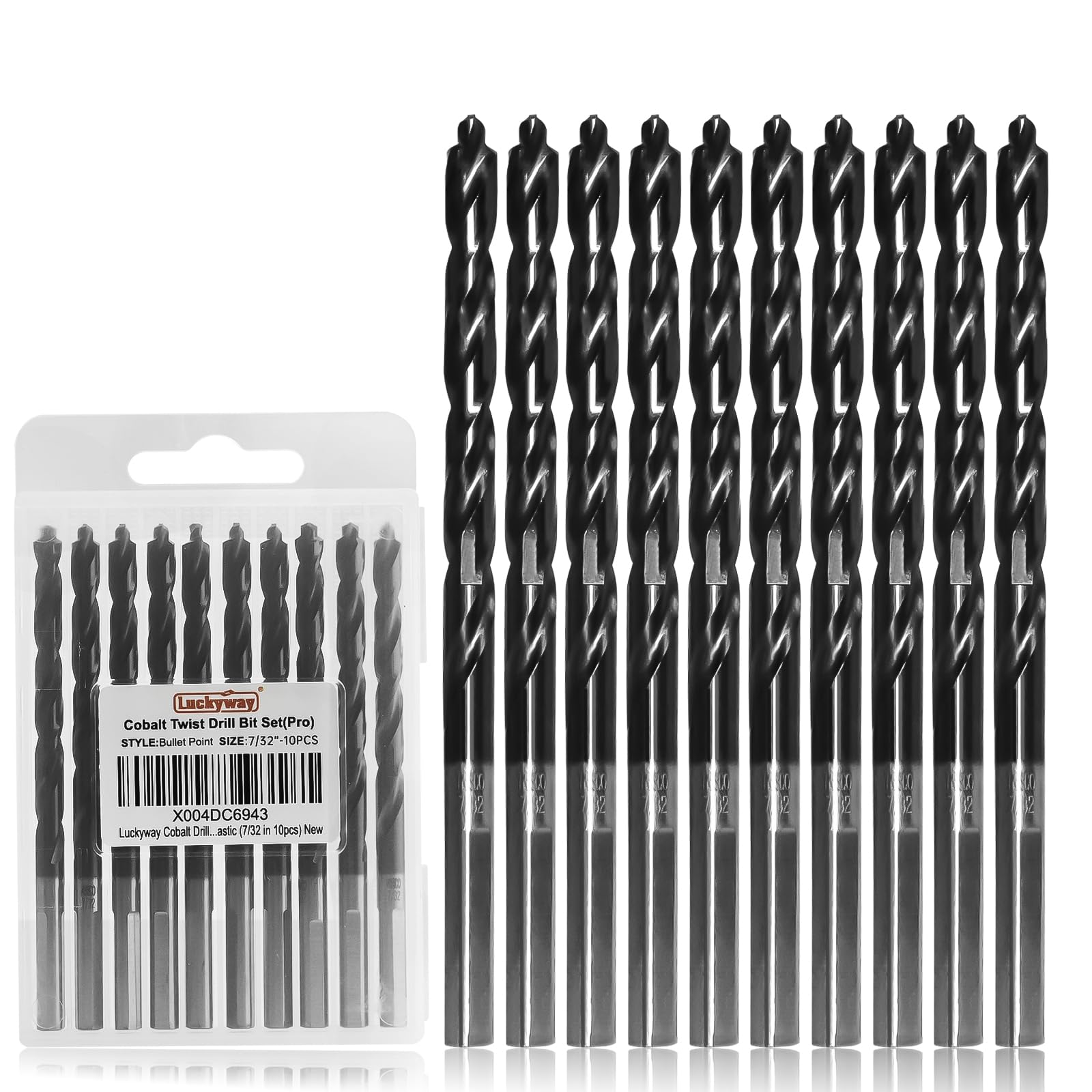 Luckyway 7/32" M35 Cobalt Drill Bits Titanium Aluminum Nitride Coated (TiAlN) with Bullet Point Tip Perfect for Steel, Hard Metal, Cast Iron 10-Piece
