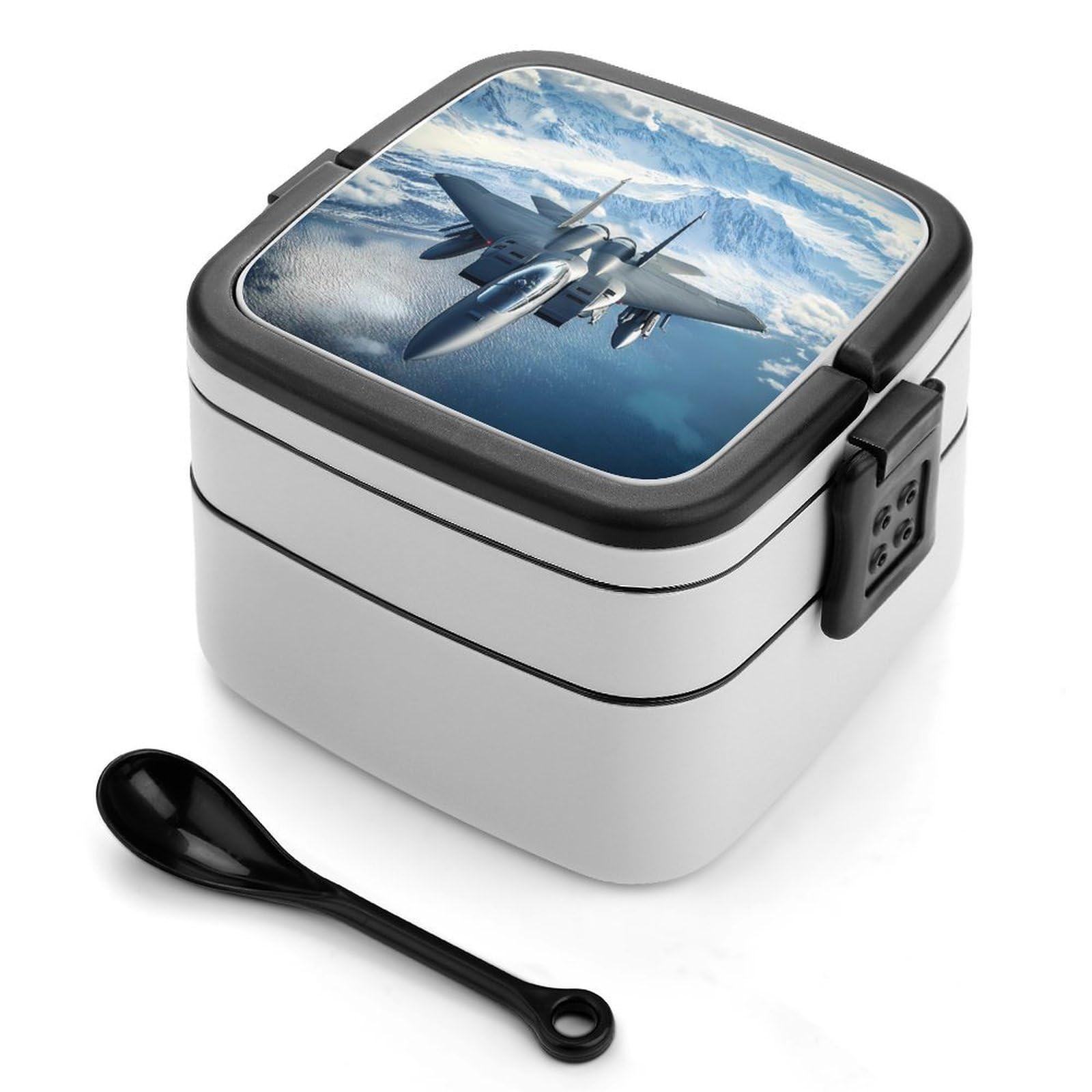 CGSBNGHA Aircraft Fighter Jet F-15 Ea-gles Flying Bento Lunch Box 2 Layer Lunchbox Food Container for Adults Office