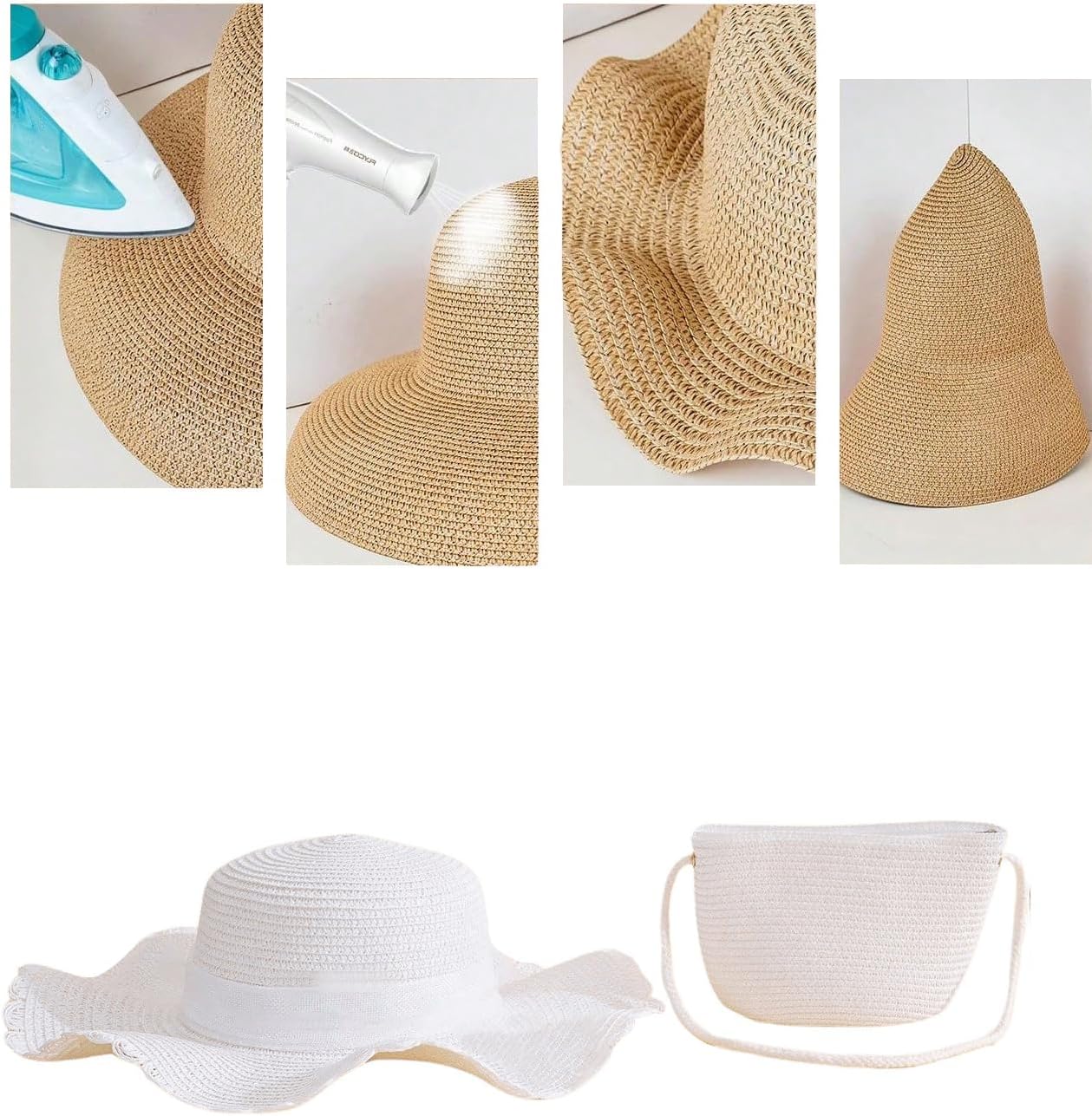 Verdusa Women's Bow Wide Brim Straw Sun Hat and Crossbody Straw Bag Set