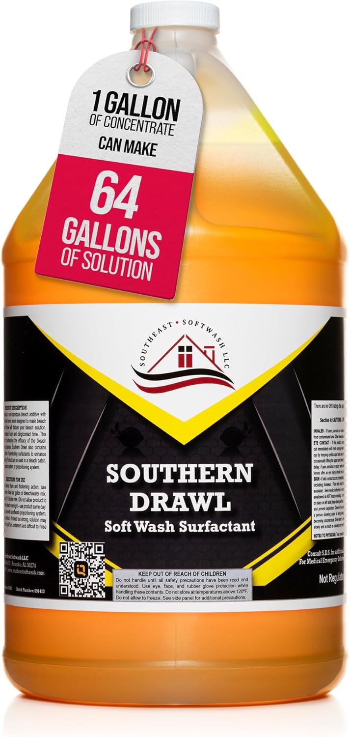 Southeast Softwash Southern Drawl - Professional Exterior House Cleaner, Siding Cleaner & Roof Wash Surfactant for Pressure Washing & Soft Wash Applications | Clean Citrus Scent, 1 Gallon (1 Pack)