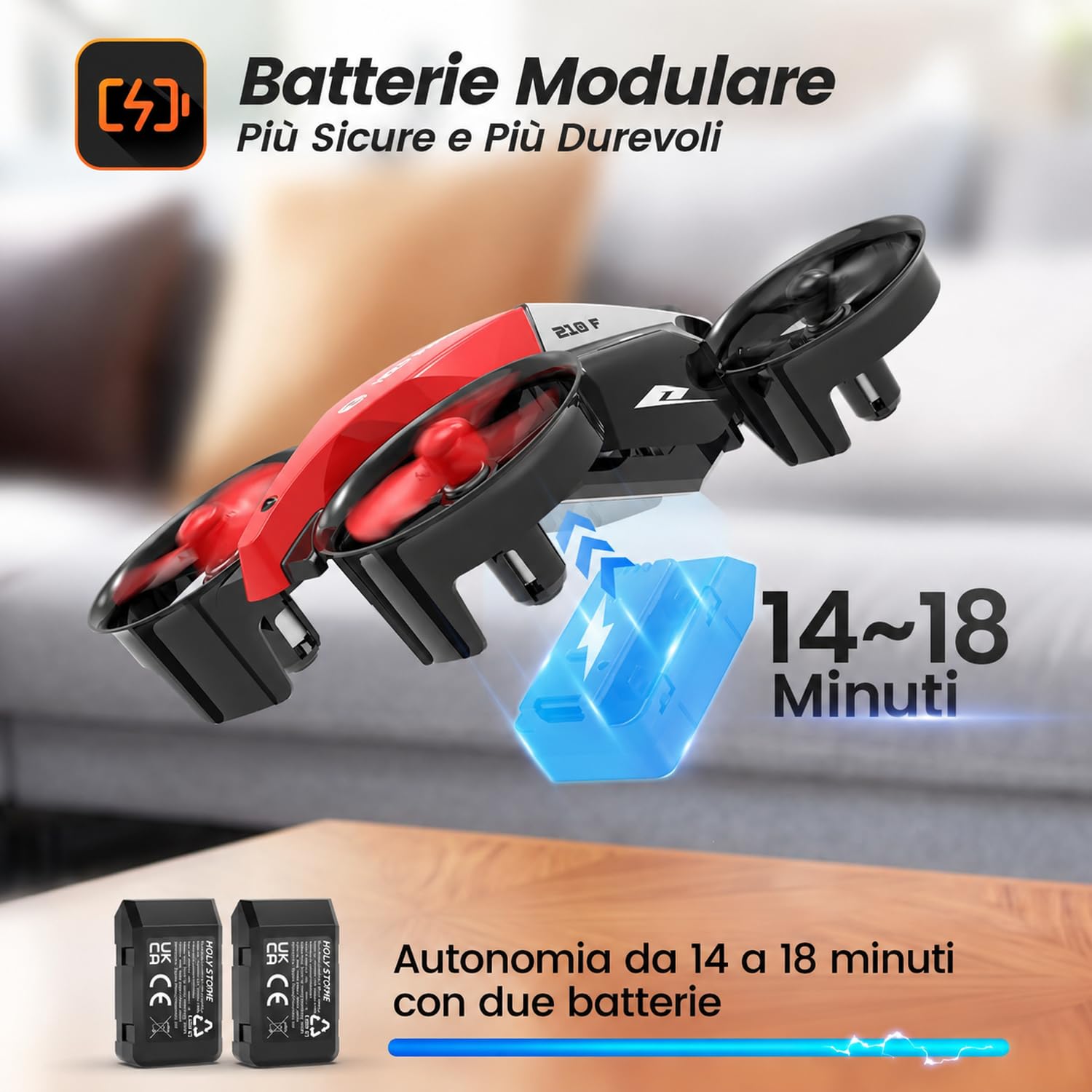 Holy Stone HS210F Mini Drone per Bambini, Drone RC 2 in 1 Terra e Aria | con Mantenimento Altitudine, Flip 3D, 3 Velocità, Protezione Eliche, Facile da Pilotare, Regalo per Bambini