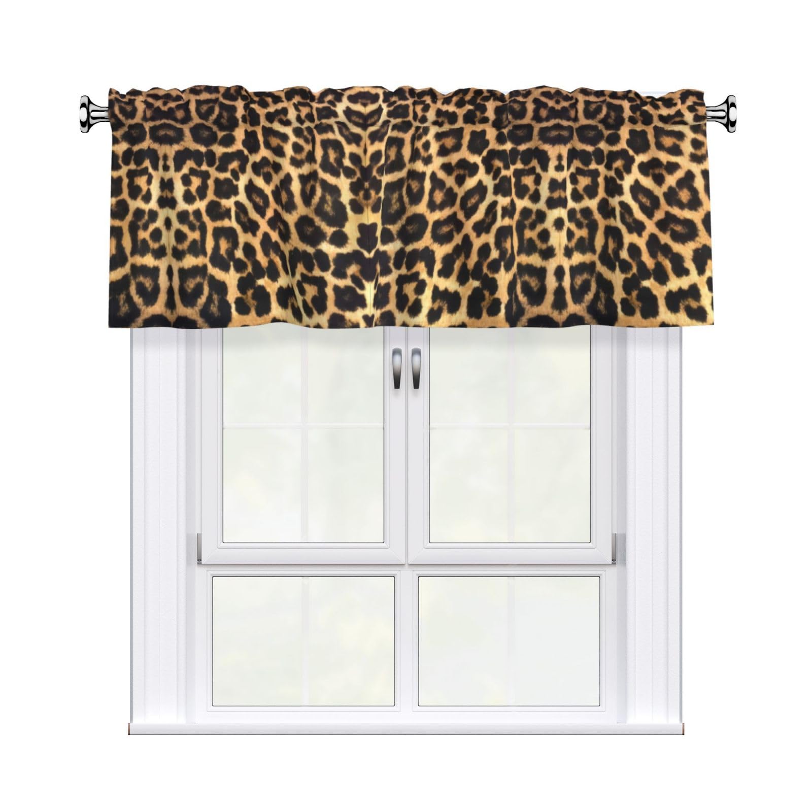 WHJDPP Leopard Print Prints Charming Kitchen Window Cover – 54x18 Inch Peach Skin Valance with Decorative Print