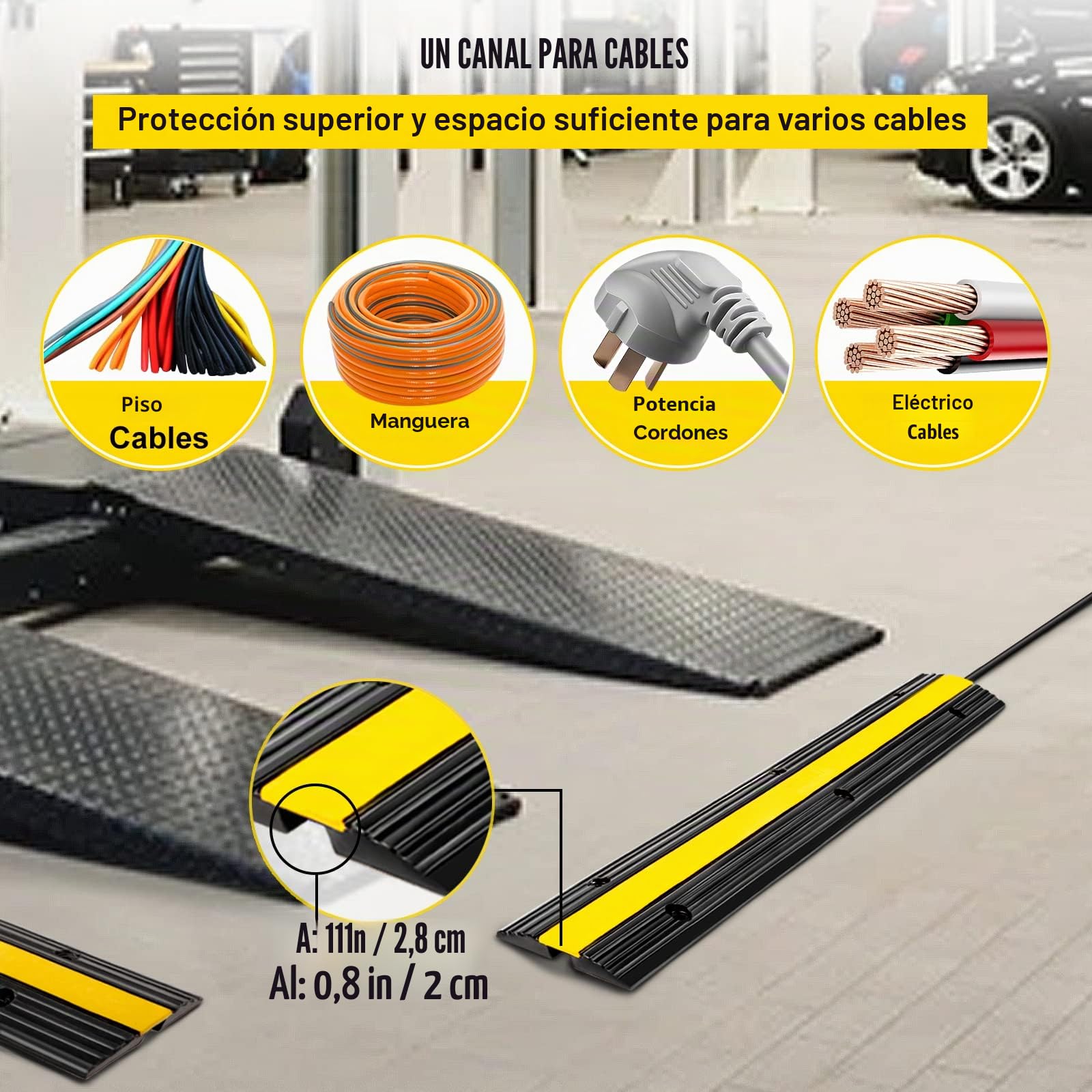 VEVOR Protector de Cables para Suelo Carga de 8164 kg Pasacables Suelo 102 x 15,5 x 3 cm Canaleta Cables Suelo el Reductor de Velocidad para Protección de Cables Eléctricos