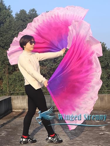 Miniatura 8 de Winged Sirenny Banderas de seda de ala de ángel de adoración de 70 pulgadas con varillas flexibles, bandera de seda translúcida circular pintada a