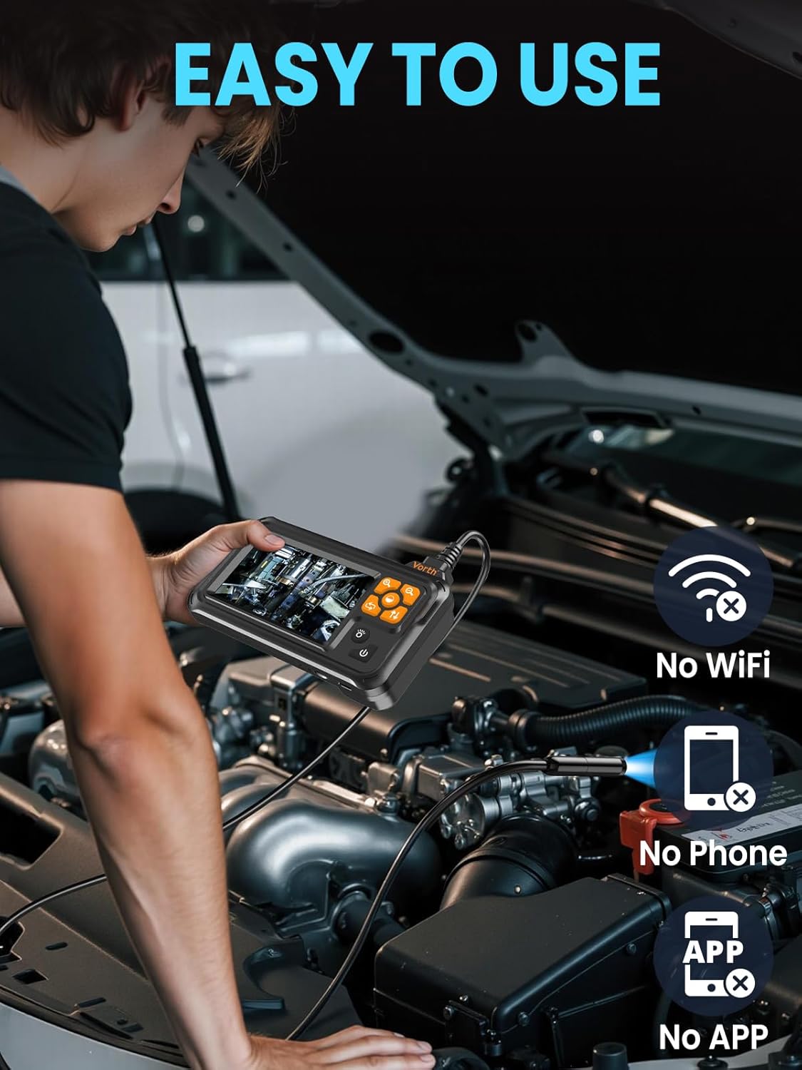 Endoscope Camera with Light, 4.3" IPS Screen 1080P Borescope with 8 LED Lights, 16.5 FT Semi-Rigid Cable Snake Camera, IP67 Waterproof Sewer Inspection Men Tool Single Lens - Image 7