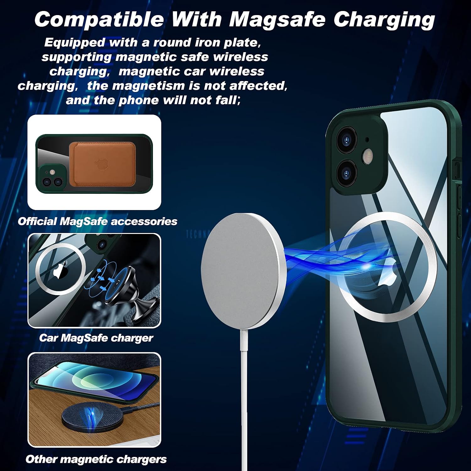 OFOCASE Case for iPhone 7 Plus/8 Plus, Magnetic Phone Case for Magnet Car Phone Holder with Invisible Built-in Metal Plate, Soft TPU Shockproof Cover for iPhone 7/8 Plus[Green]