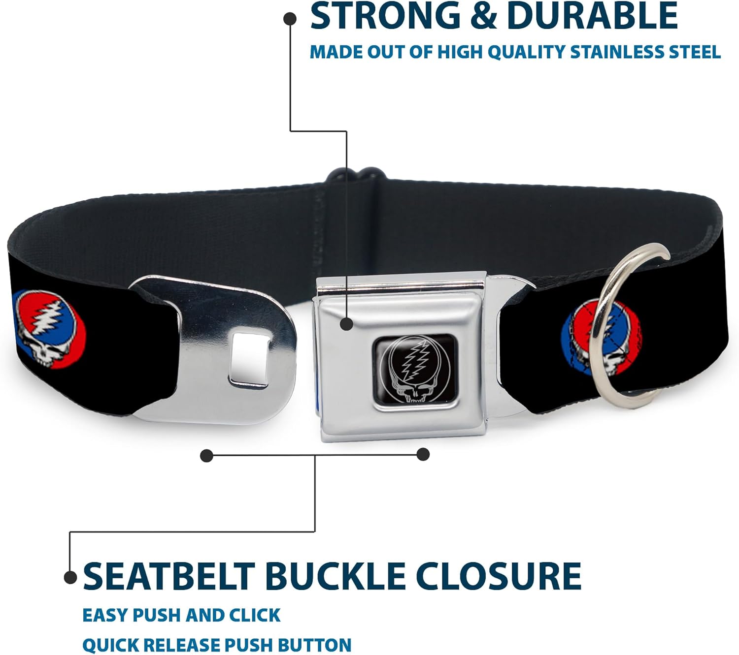 Buckle-Down Seatbelt Buckle Dog Collar - Steal Your Face Repeat Black/Color - 1.5" Wide - Fits 18-32" Neck - Large