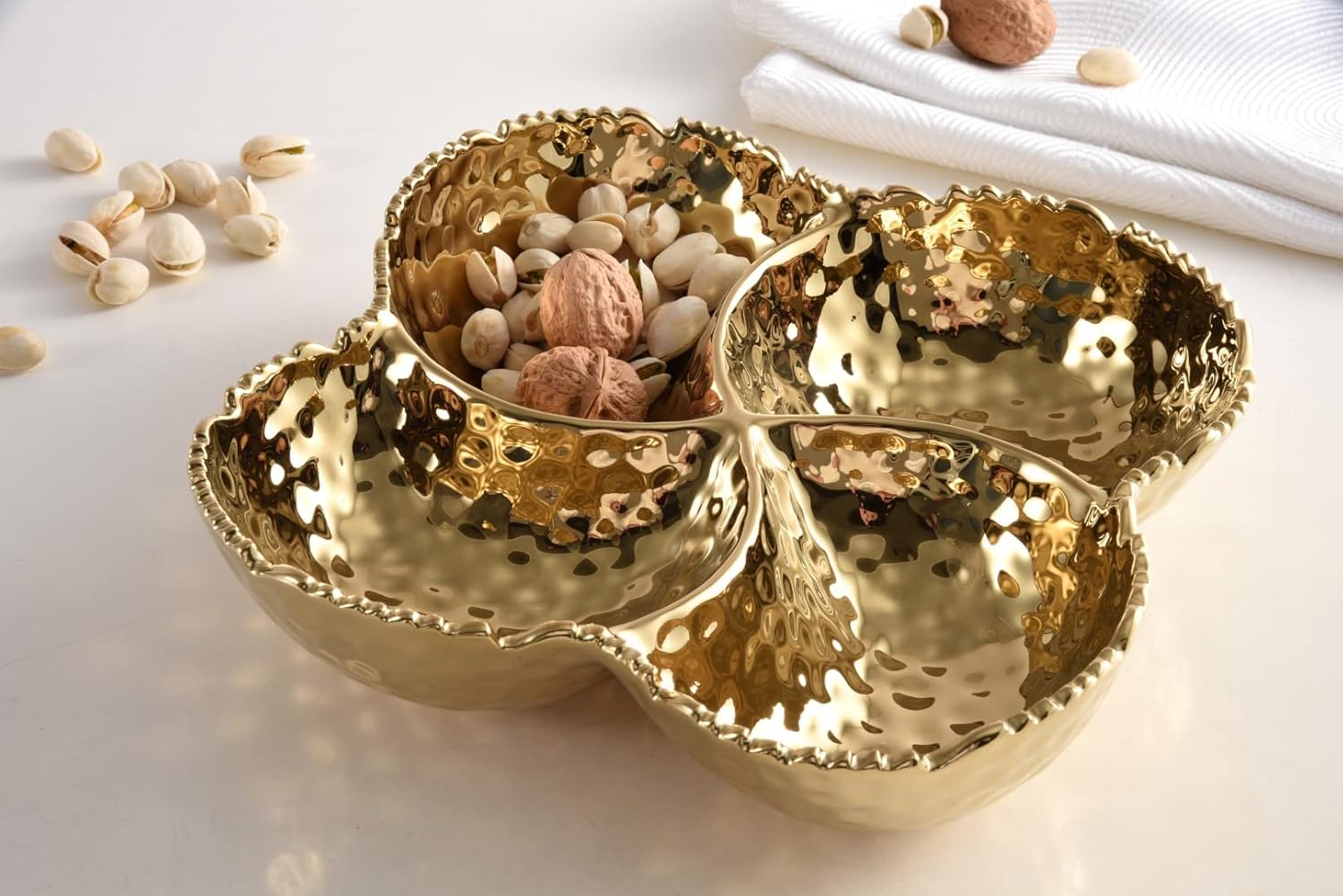 Pampa Bay Golden Millenium Titanium-Plated Porcelain 4-Section Bowl, 9 X 9 X 2.5in