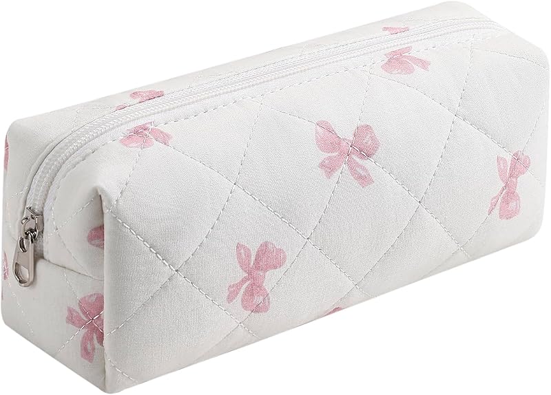 Necessaire para maquiagem WHHJM com estampa floral, rosa com laço pequeno