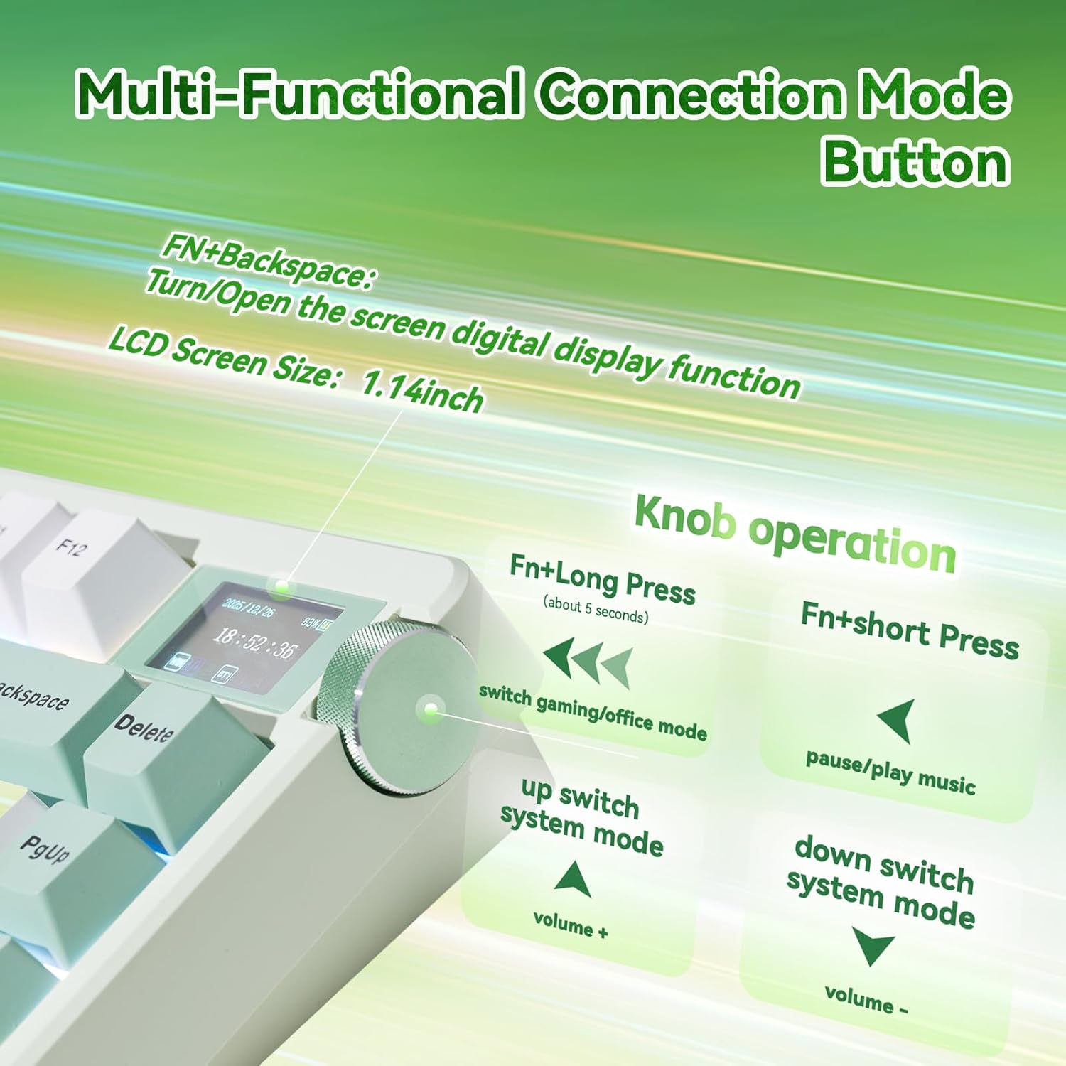 Aula Nova75 Mechanical Gaming Keyboard 8000mAh,Gasket Mounted with 75% Compact Layout,RGB Backlit,Custom Hot Swappable,Bluetooth Wireless /2.4GHz/USB-C Cream Keyboard Gaming for Win/Mac/iOS/Android - Image 5