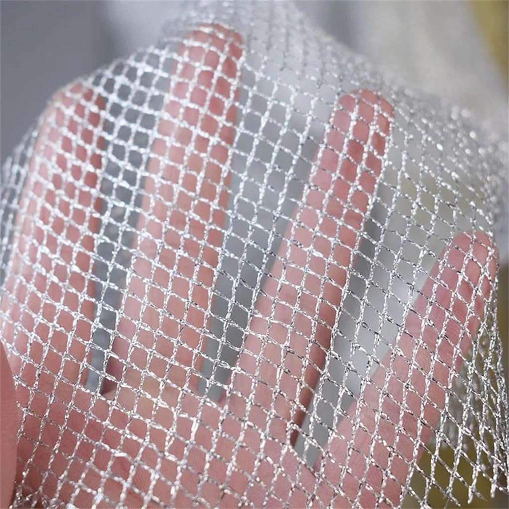 Tejido de malla elástica, Tela de costura gris plata y oro la tela malla que hace punto deformación los 90x135cm for el vestido(Gray Silver)