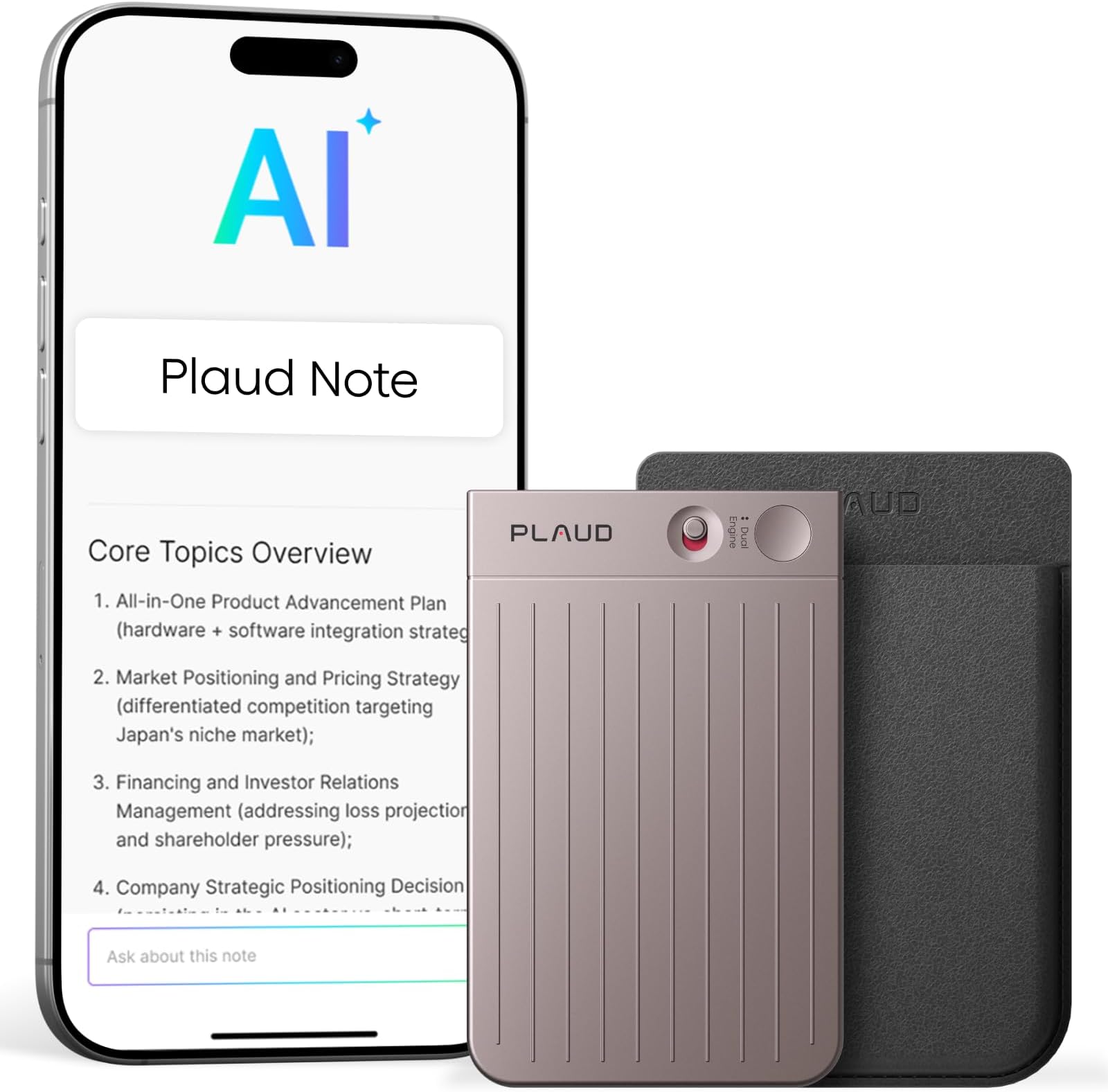 Plaud Note AI Voice Recorder Device/Dictaphone w/Case App Control AI Transcribe & Summarize Support 112 Languages 64GB Digital Audio Recorder for Lectures Meetings Calls