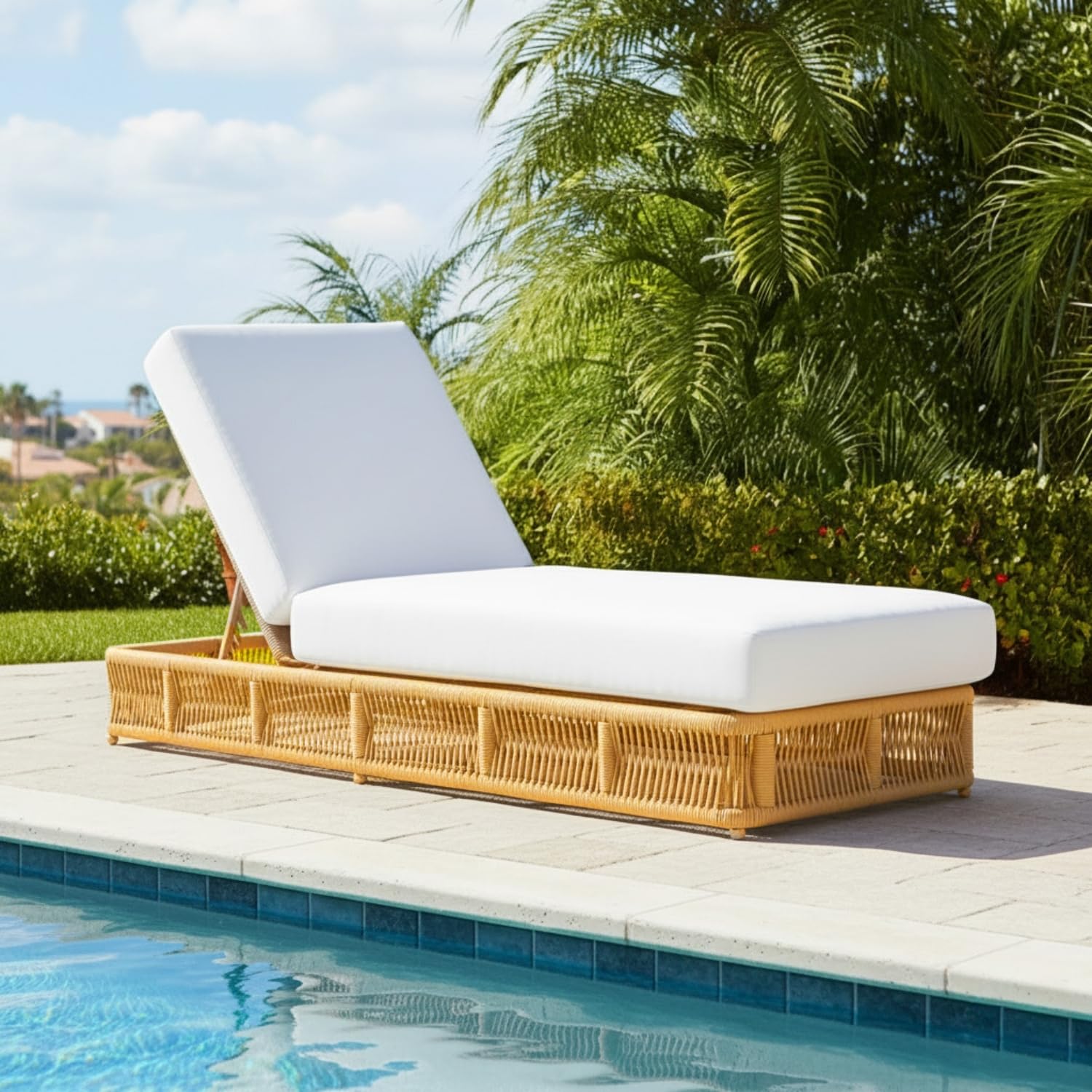 DEVOKO Beige Rope Sun Lounger Featuring White Cushion Perfect for Pool, Garden, Terrace, Lawn, Backyard and Rooftop Outdoor Relaxation Chair-image-43