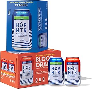 HOPWTR Classic 6pk & Blood Orange 6pk - Sparkling Hop Water, Sugar Free Non Alcoholic Drinks & NA Beer Alternative, Adaptogen Drink with Nootropics, Zero Calories Sparkling Water (12 Pack, 12oz Cans)