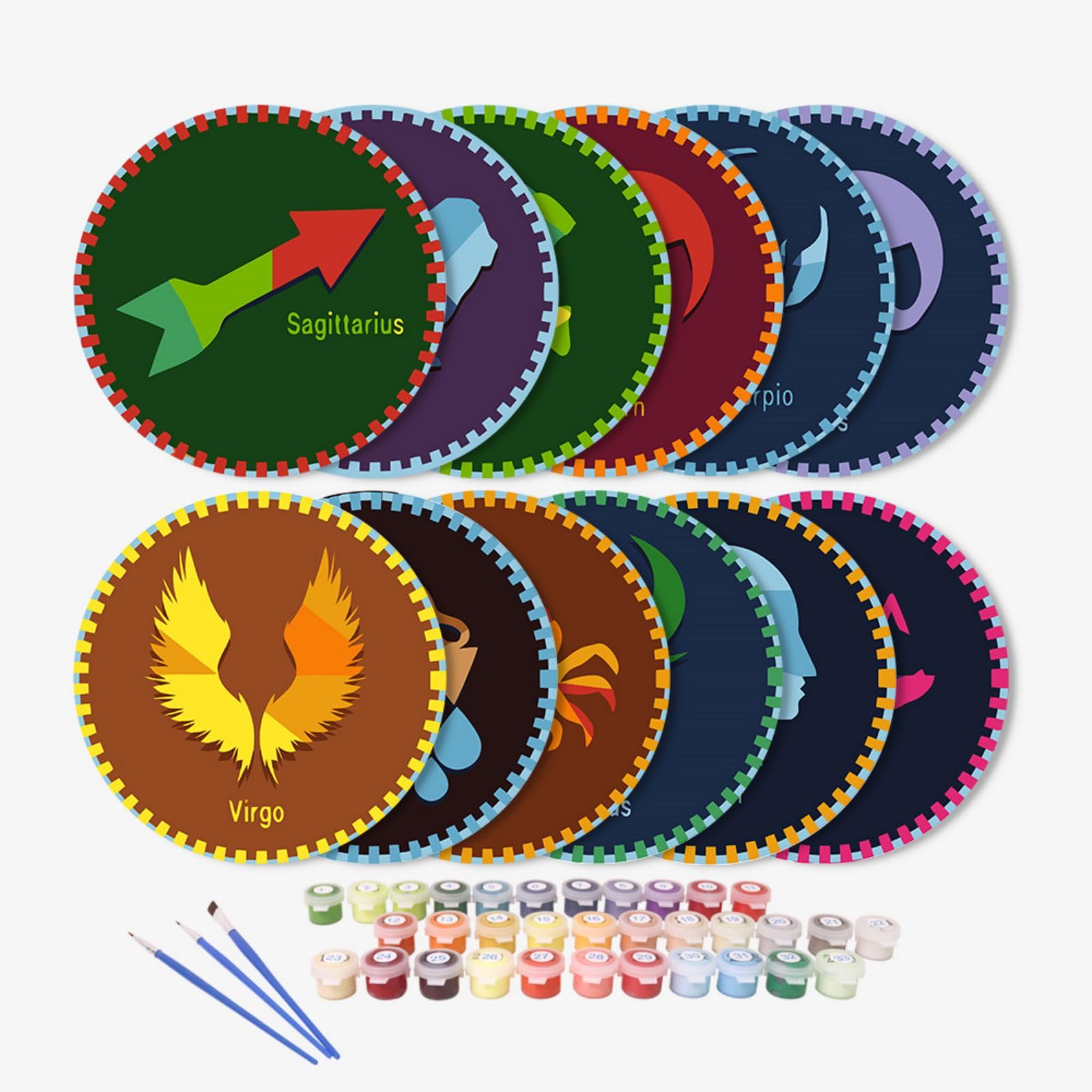 CustmArti DIY Malen nach Zahlen Tischsets 12er Set Motive Zwölf Sternbilder Abwaschbare Platzsets aus PVC Kreative Dekoration für Esszimmertisch Basteln Erwachsene-Constellations-3