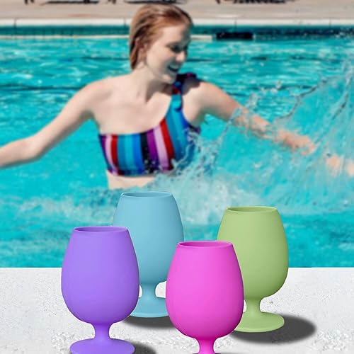 Miniatura 6 de Copas de vino de silicona irrompibles, juego de 4, sin BPA, colección Bali, con tallo, 12 onzas