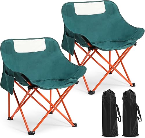 Paquete de 2 sillas de camping compactas plegables portátiles para exteriores con bolsa de transporte, sillas lunares ligeras para viajes, picnic,