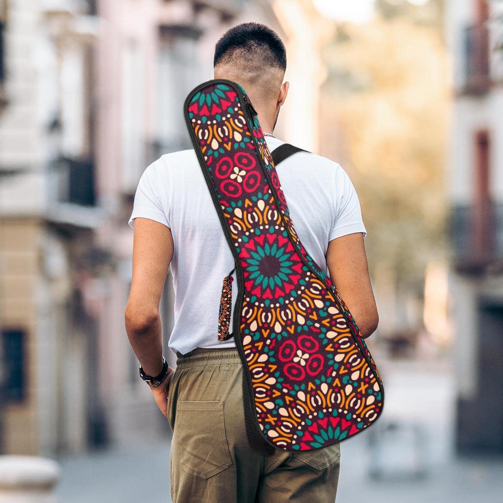 Sac à dos robuste pour ukulélé de concert - Sac de rangement pour ukulélé soprano - Sac rembourré de 10 mm - Motif mandala - Sans couture