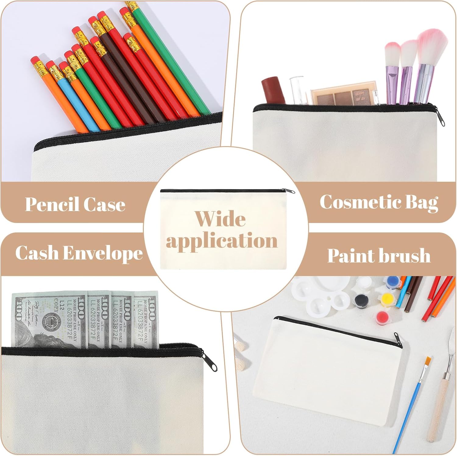 4PCS Small Pencil Pouch with Zipper, Blank Bags Bulk, Makeup Bag, Cosmetic Bags for DIY Craft, Travel, Organized Storage (8.3 X 5 Inches) - Image 4