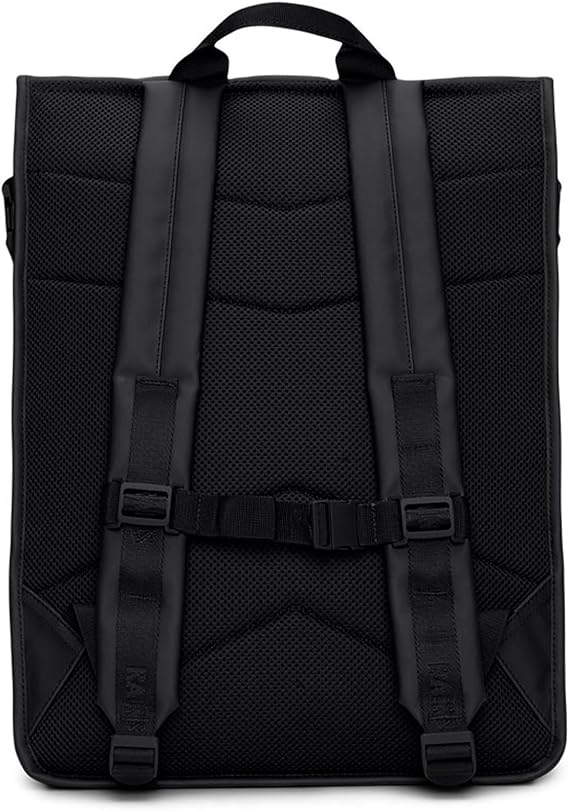 RAINS Trail Rolltop Waterproof Backpack Black Rolltop Urban Daypack Water Resistant Water Repellent Minimalist Design for Men & Women