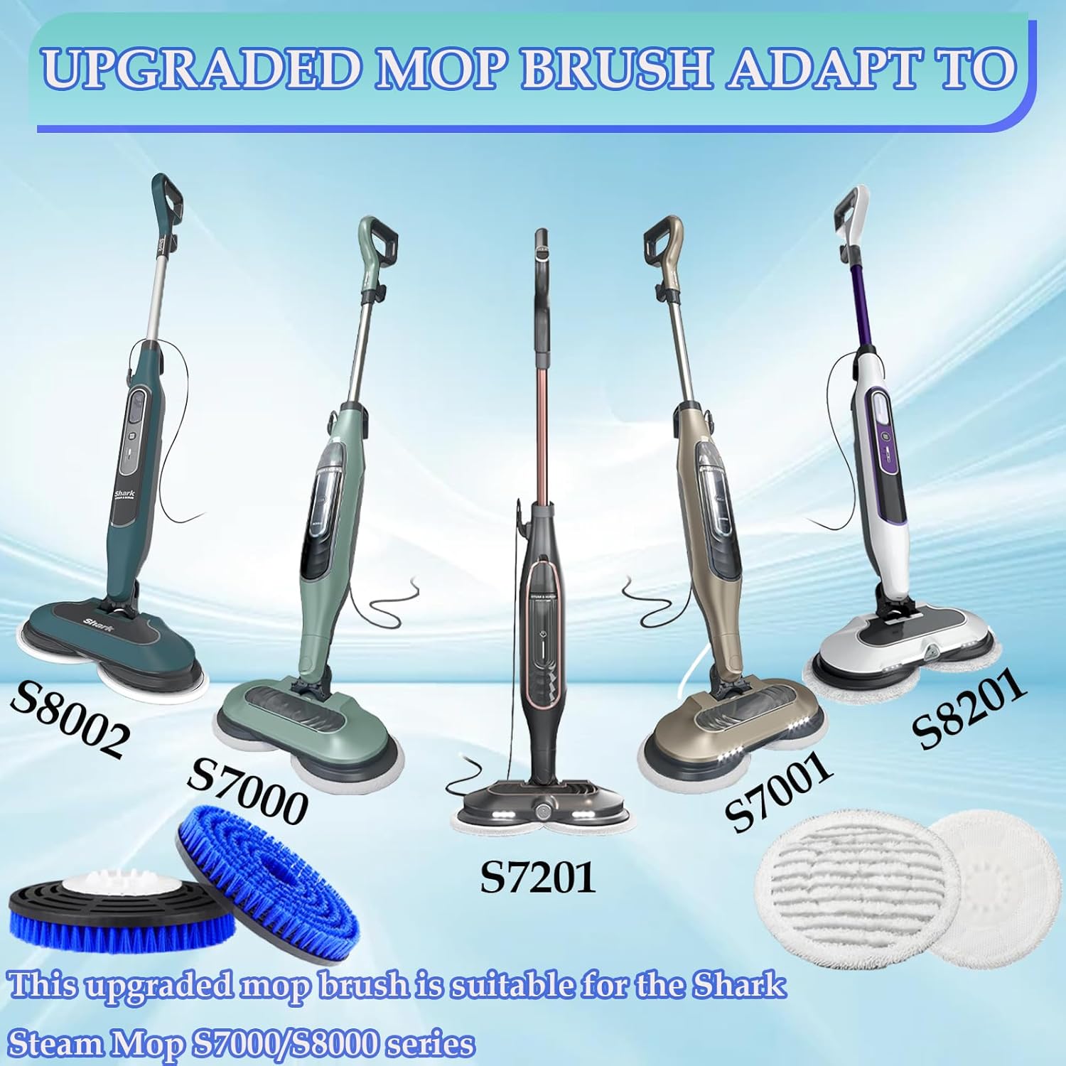 S8201 Steam Mop Pads Replacement Brush for Shark Steam Mop Replacement Pads for Shark S8002BRN S8001 S7001 S7201 S7000AMZ S7000 S7005 S7020 (Bule)