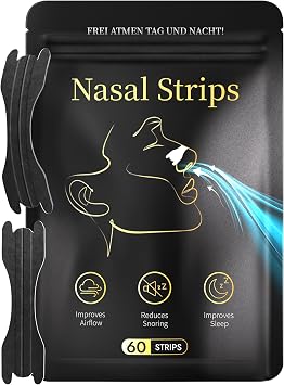 Nasal Strips 60 St ck, Anti Snoring Nose Strips for Breathing, Drug-Free | Better Breathing Sleep Aid, Passages for snoring relief, Sports & Cold Relief Snore Strips