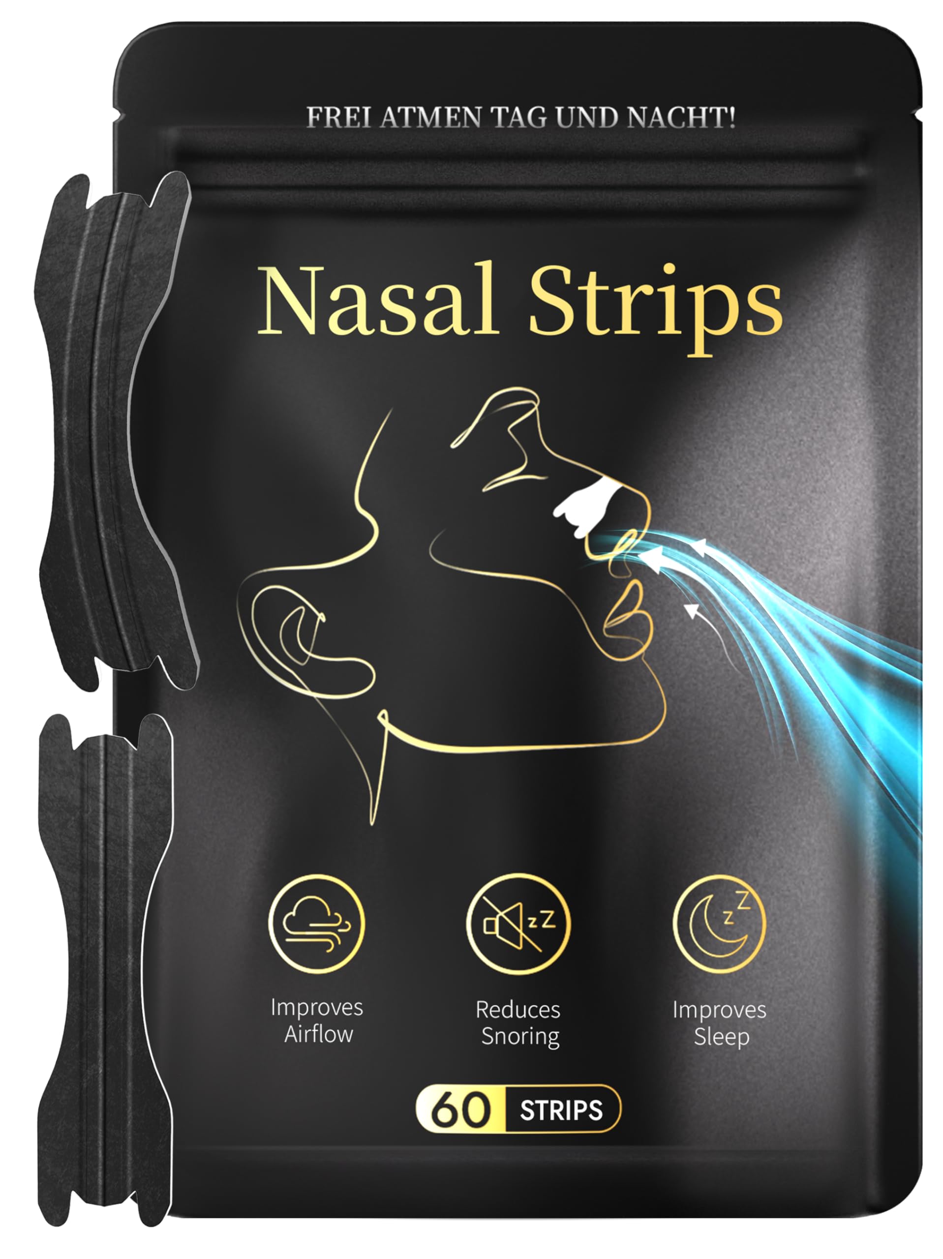 Nasal Strips 60 Stück, Anti Snoring Nose Strips for Breathing, Drug-Free