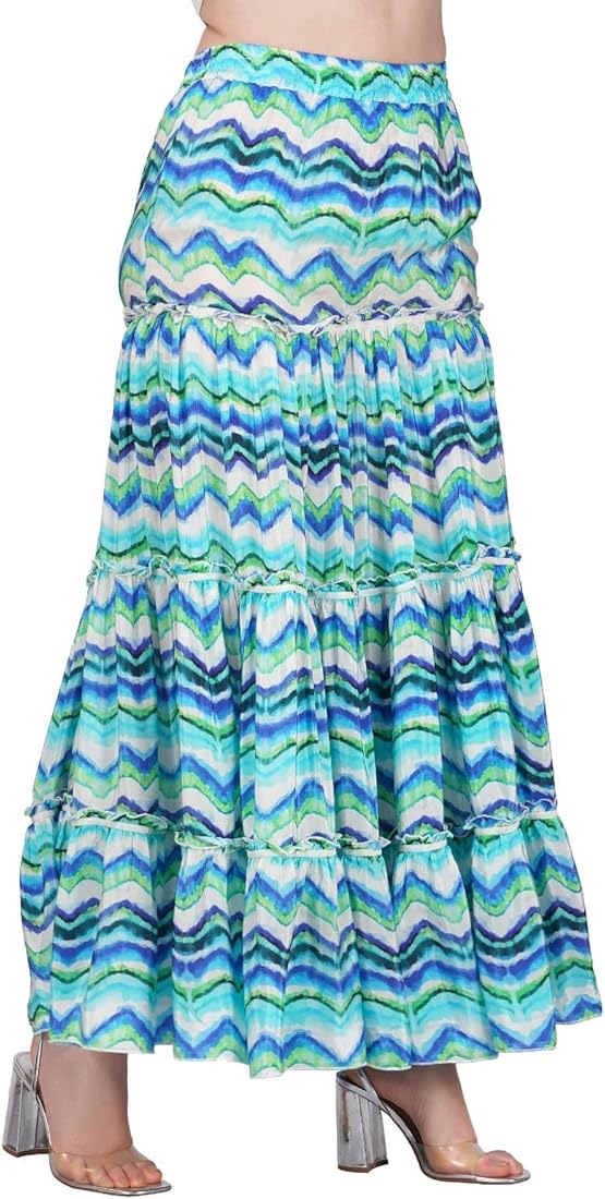 Buy PALOMI Multicolored Wave Print Full Length Maxi Skirt for 