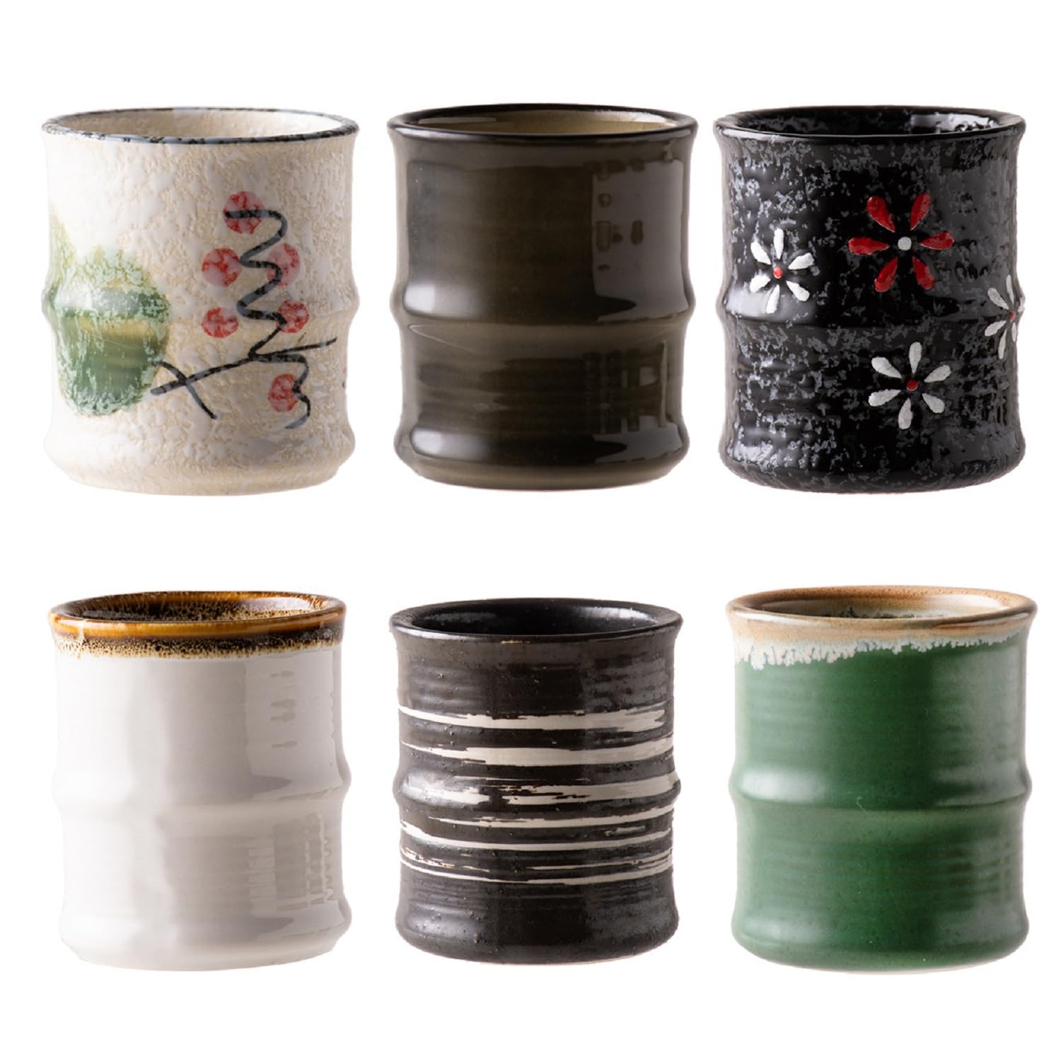 Tazas de Té Japonesas, 6PCS Taza de Cerámica, Taza de Bebida de Cerámica de 150ml, Juego de Tazas de Té de Cerámica, Taza de Porcelana Hecha a Mano sin Asa