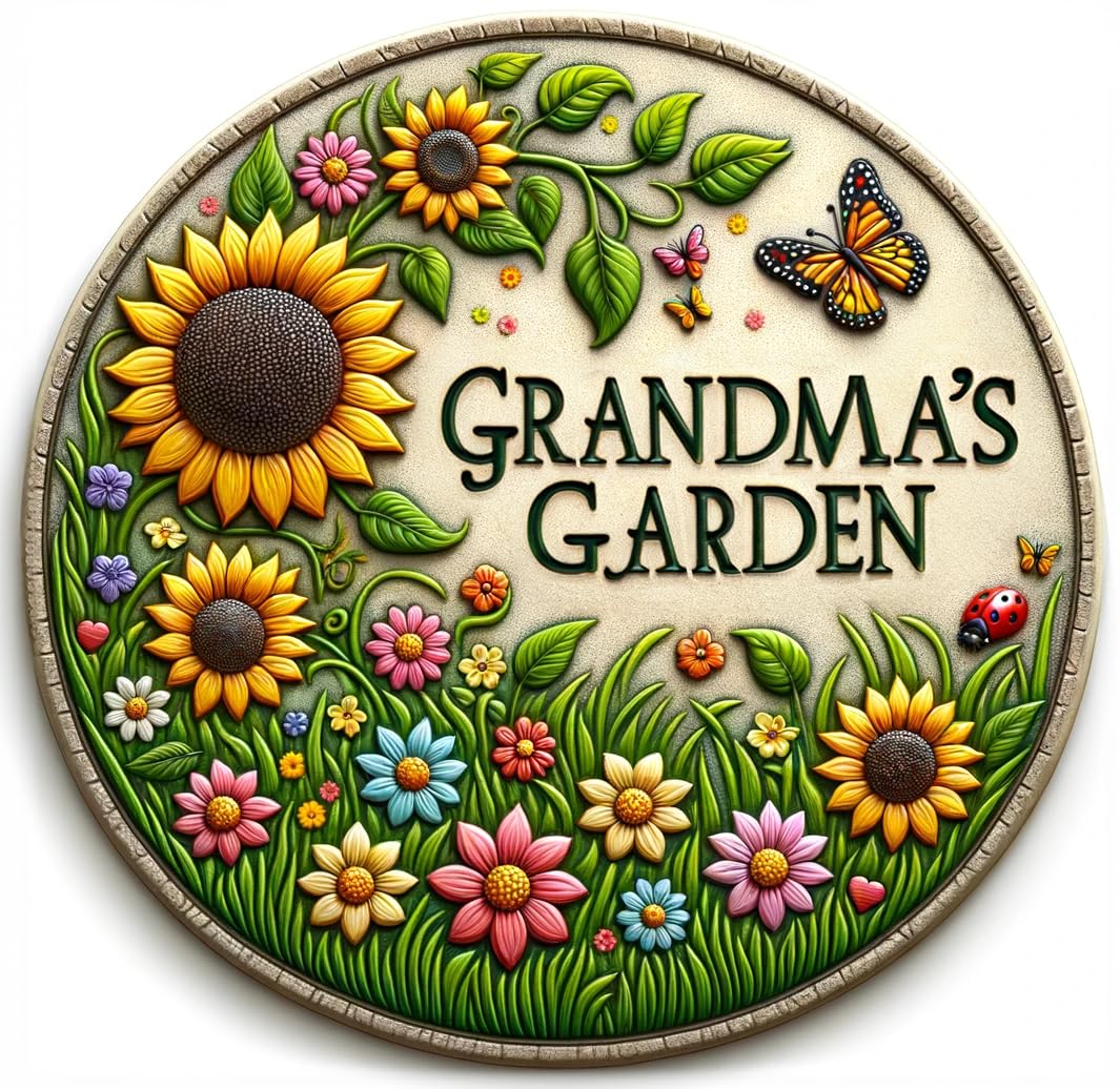 VEOJEIN Grandma's Garden Stepping Stone 9.45’ Durable Garden Décor with 3D Hand-Painted Sunflower Design – Gift for Grandma, Mom, Wife, Mother’s Day, Christmas, Birthdays