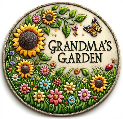VEOJEIN Grandma's Garden Stepping Stone - Decoración de jardín duradera de 9.45 pies con diseño de girasol pintado a mano en 3D, regalo para abuela,