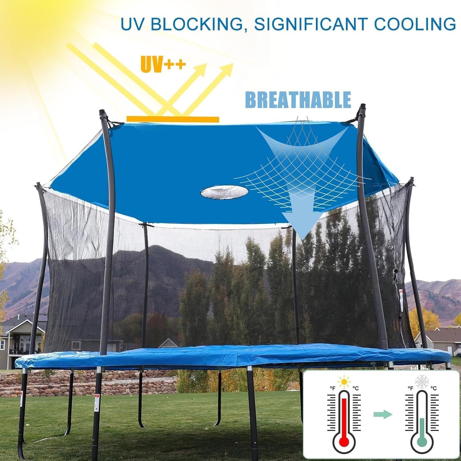 Trampoline Shade Cover for 8FT 10FT 12FT 14FT Trampoline, Sunproof Canopy for Outdoor (Blue, 12ft for 8 Poles)