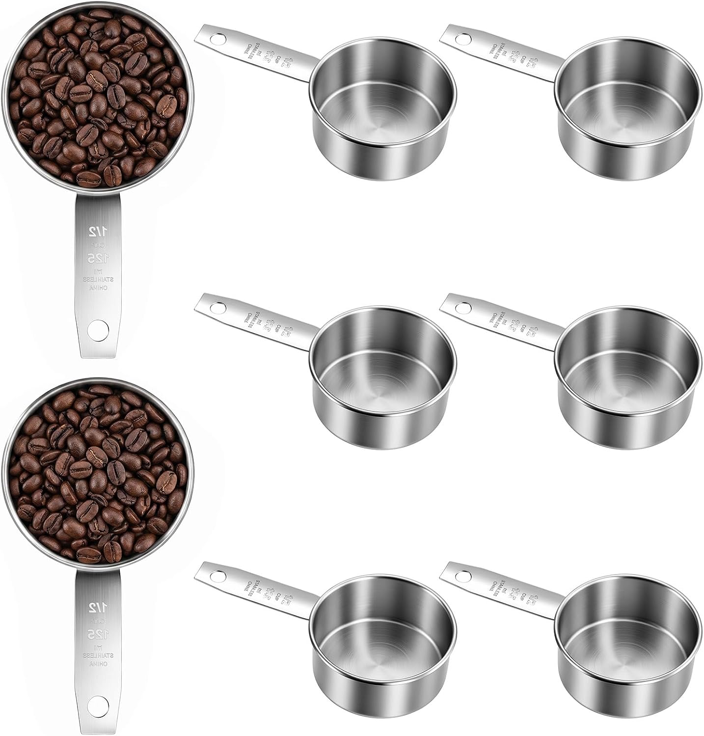 8 Pcs 1/2 Cup Scoop Stainless Steel Measuring Cup Set 125ml Metal Measuring Scoop Metal Measure Scoops for Kitchen Baking Coffee Pet Food