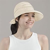 Vista 36 de SUN CUBE Sombrero de sol para mujer para protección UV al aire libre, sombrero de sol de ala ancha, cola de caballo, sombrero de playa convertible