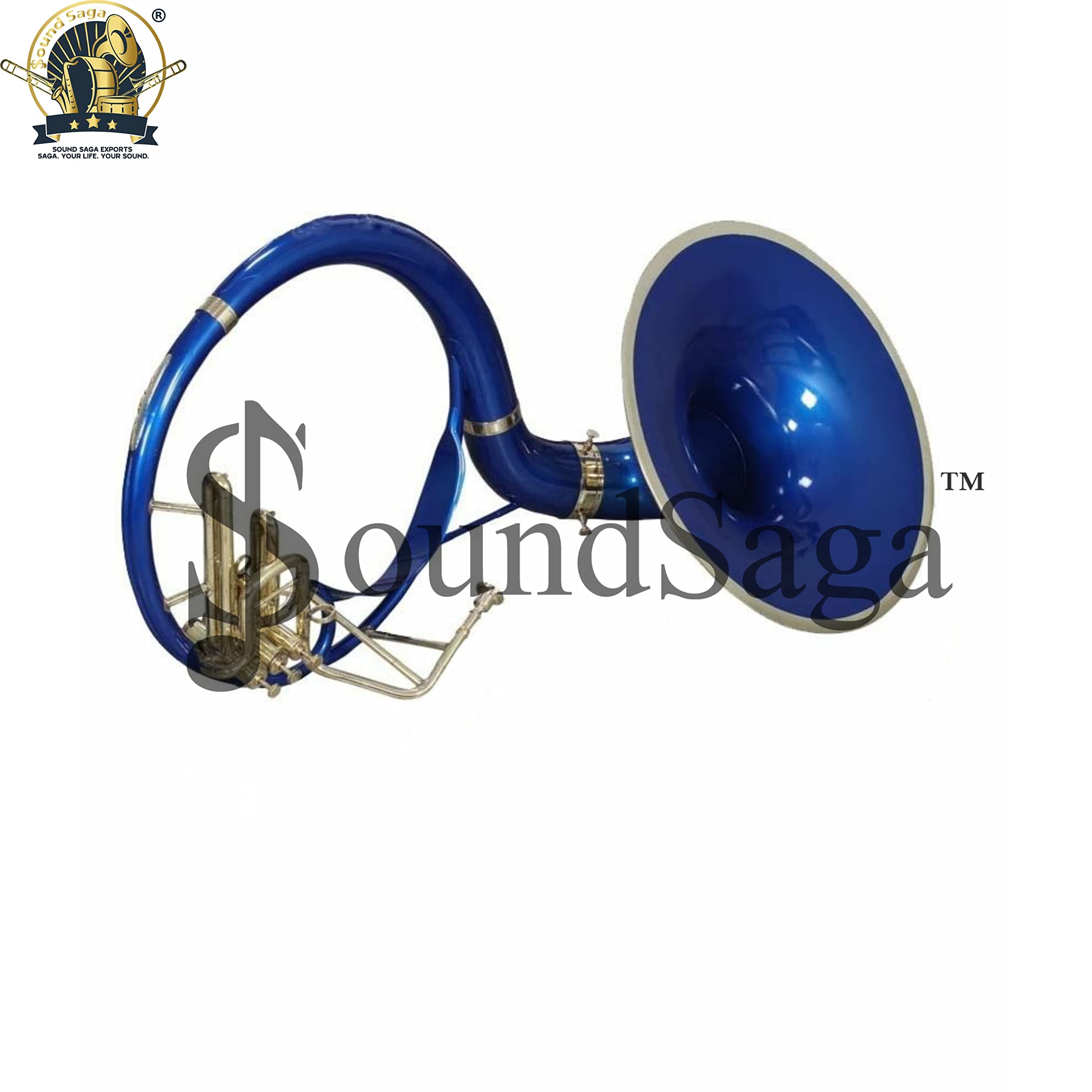 SoundSaga Sousaphon, 56 cm, handgefertigt, BB-Pitch, Premium-Messing-Qualität, inklusive Mundstück und Tragetasche, Blau