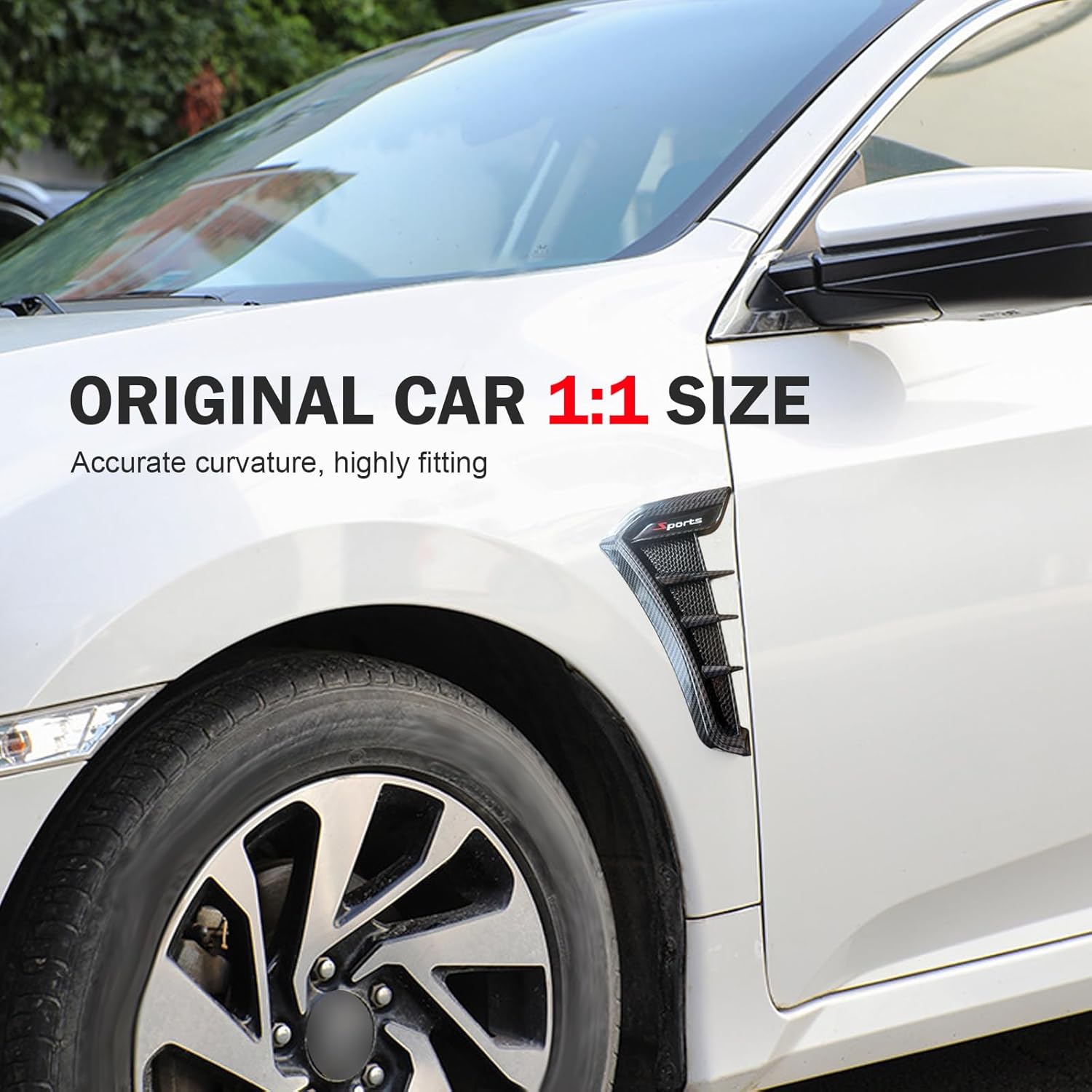 2PCS Car Fender Side Vents, TPU Scratch-Resistant Impact-Resistant Shark Gill Air Flow Grille, Self-Adhesive Sporty Vehicle Exterior Trim Modification Kit Universal for Most Cars (Carbon)