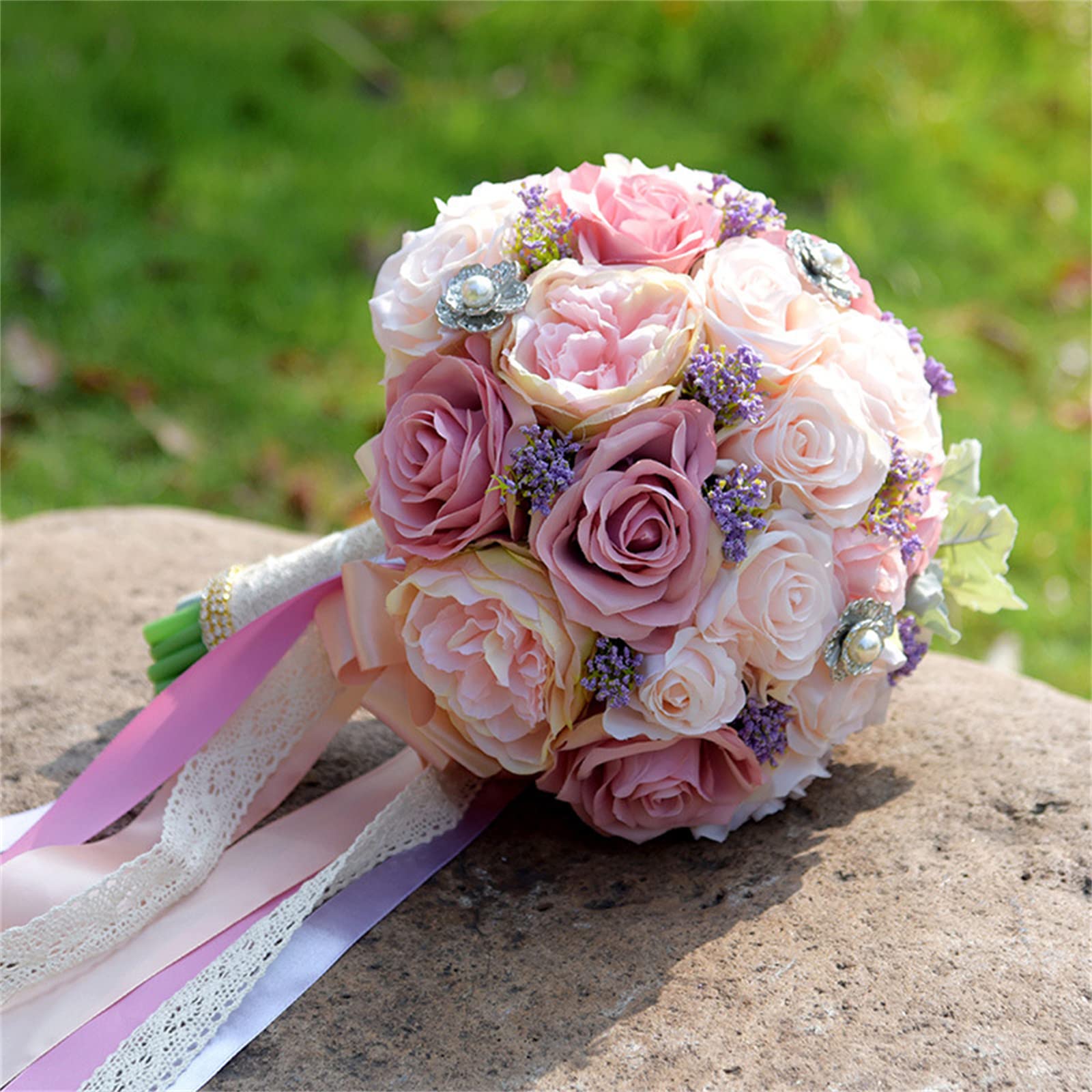 Sposa Che Tiene Fiori Decorazione per la casa Rose Rosa Artificiali romantiche da 28 cm Bouquet da Sposa Fatto a Mano Bouquet da Lancio per Cerimonia Matrimonio Interessante
