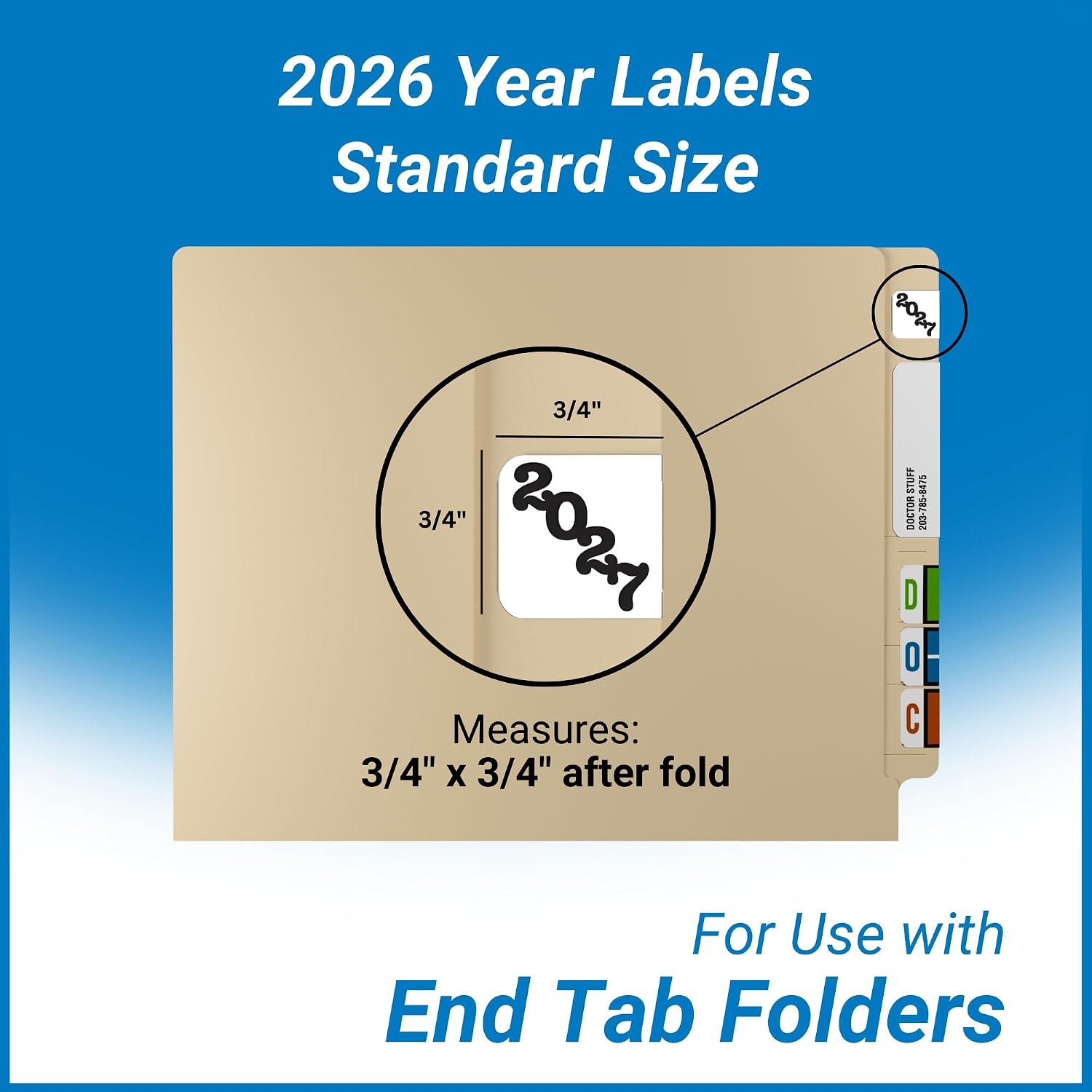 2027 Year Labels, Doctor Stuff 2027 Chart Stickers, Ringbook Sheets, White/Black Color Coded, Jeter Style, USA Made Year Stickers for End Tab File Folders, 270/Package, 3/4" x 1-1/2"