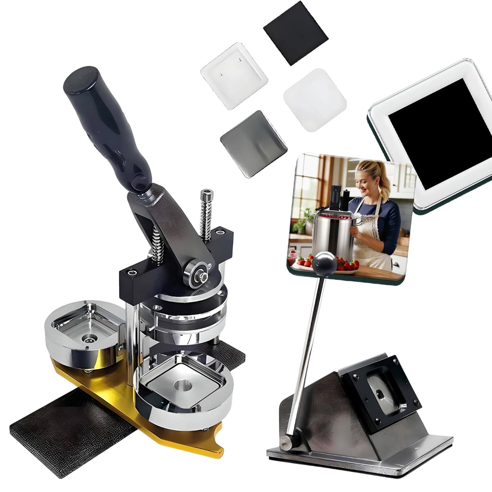 Kit de Botones para imanes de refrigerador Cuadrados de 5 x 5 cm, máquina para Hacer imanes de refrigerador con Foto DIY, Prensa, Cortador de Papel y 100 Juegos de Materiales