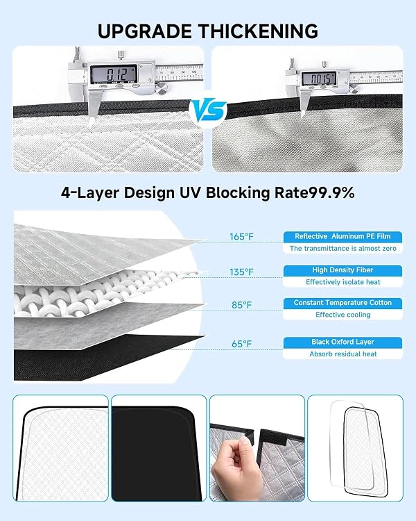 EVOOOR 8pcs Windshield Sun Shades for Ford Explorer 2011-2019，Accessories, Reflective Thicken Full Car Window Covers Sunshade for Windshield Side Rear, UV Block and Blackout Privacy for Camping by EVOOOR - Used condition - Image 4