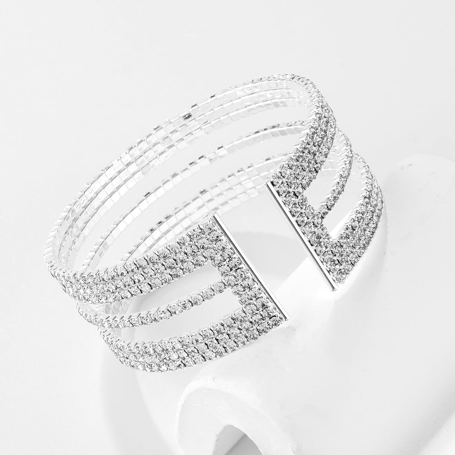 Multi-layer Sparkling Rhinestone Cuff Bracelet For Women Crystal Bangle Strand Wrap Bracelet for Party Prom Wedding - Image 7