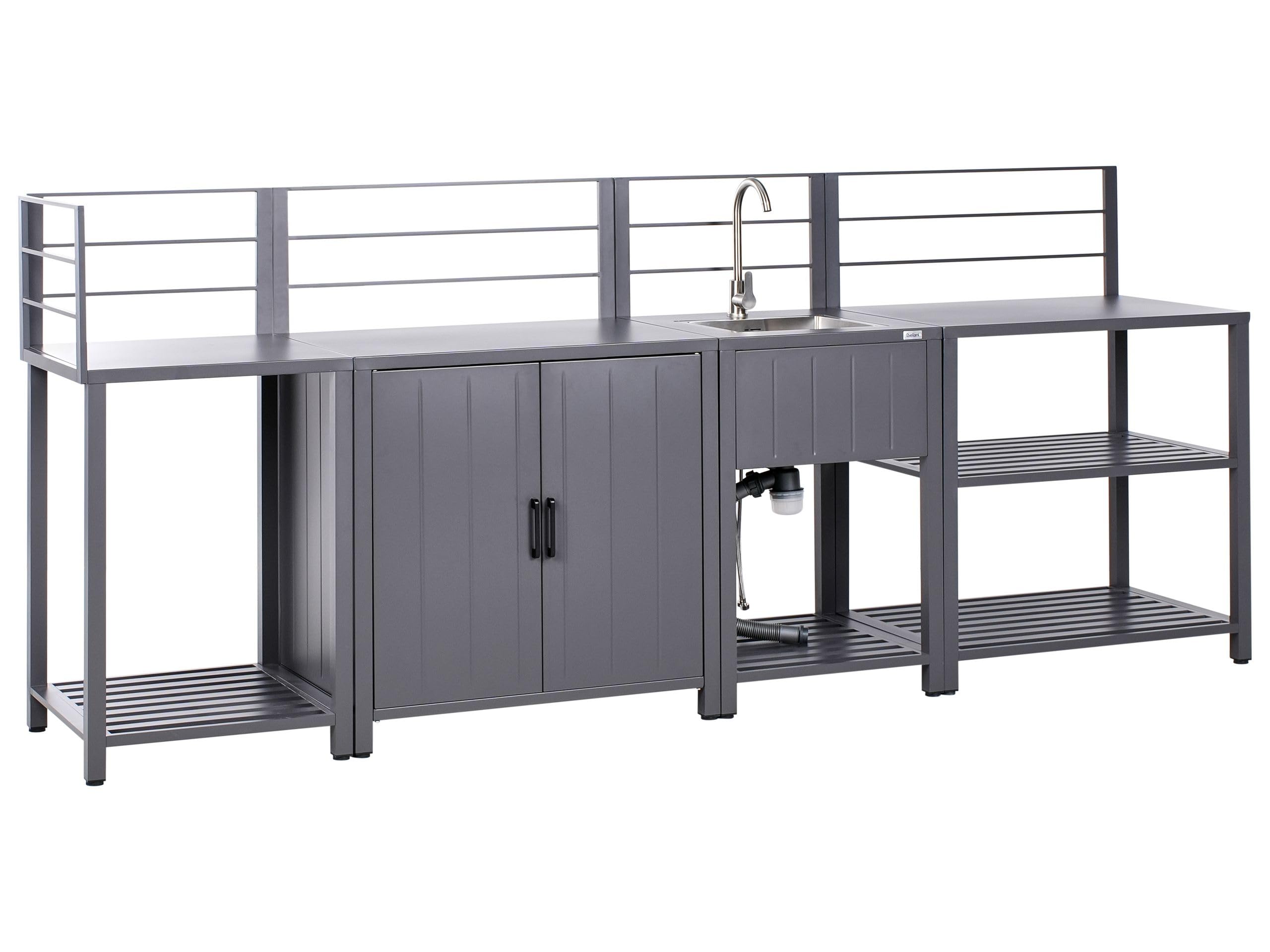 Set cucina da esterno 4 pezzi Armadio in alluminio Isola Lavello Grigio