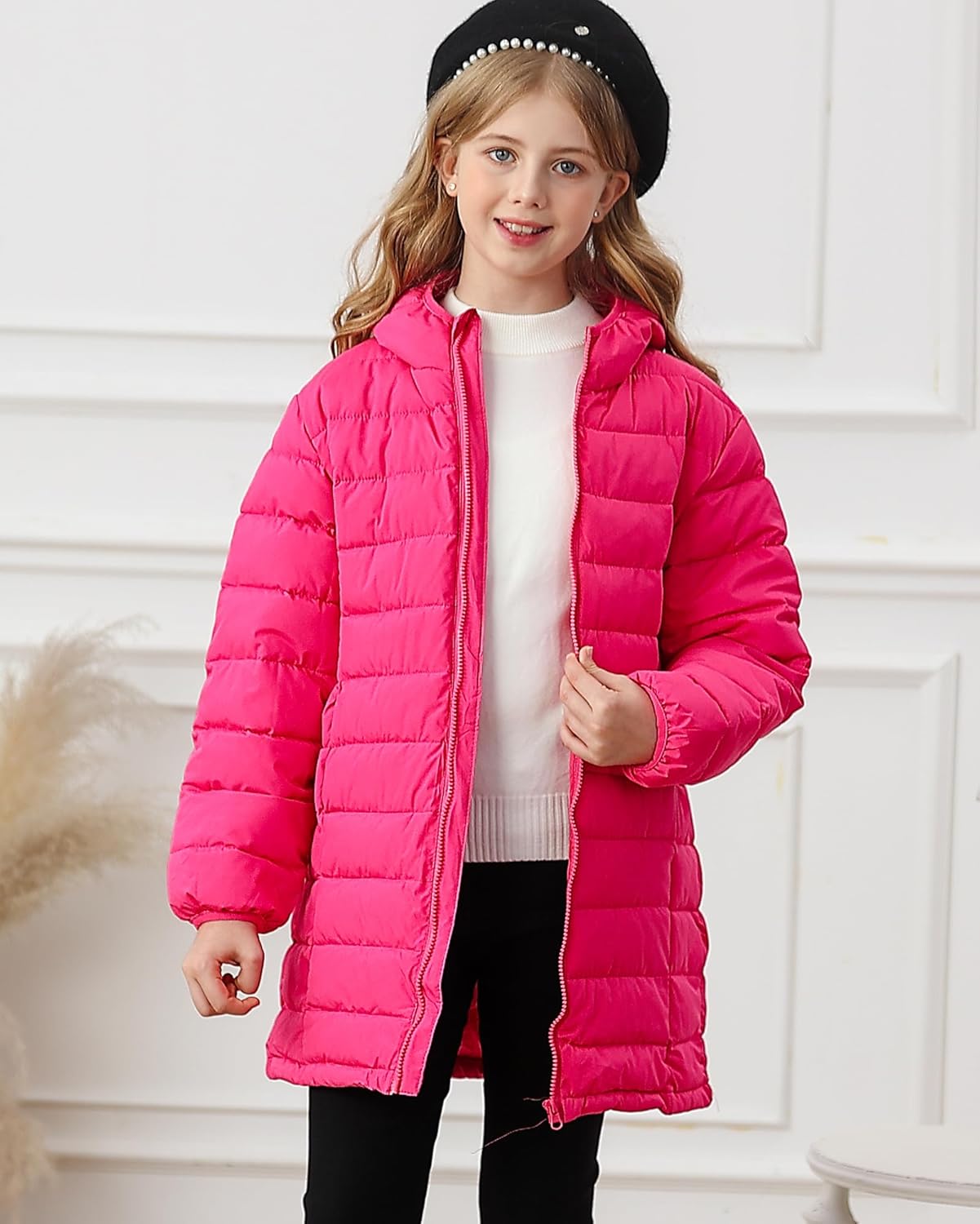 Enlifety 4-11T Girls Winter Coat Long Lightweight Hooded Puffer Jacket - Image 3