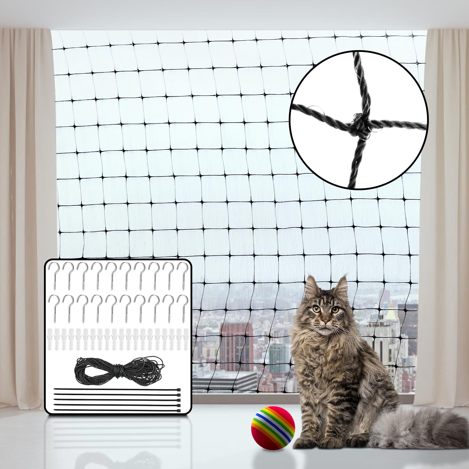 JAOGAUS Red para Gatos, 6x3m Red para Gatos Reforzada Transparente Sin Taladrar, Redmalla Protectora Balcon para Terraza, Balcón y Ventana, Red Seguridad Gatos