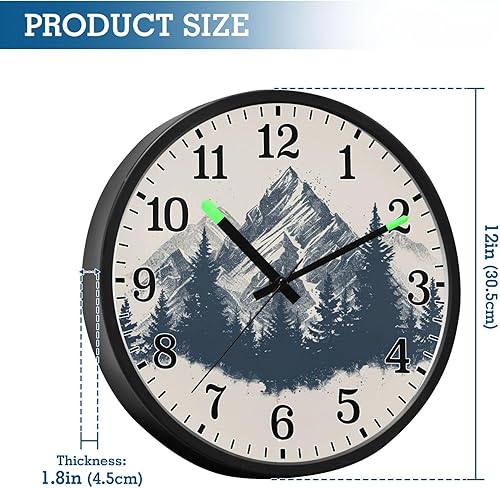 Miniatura 2 de JUNZAN Luminous Voice-Activated Round Wall Clock 12 Inch Mountain Vintage Design Non-Ticking Silent Battery Operated Wallclocks for Kitchen Bedroom