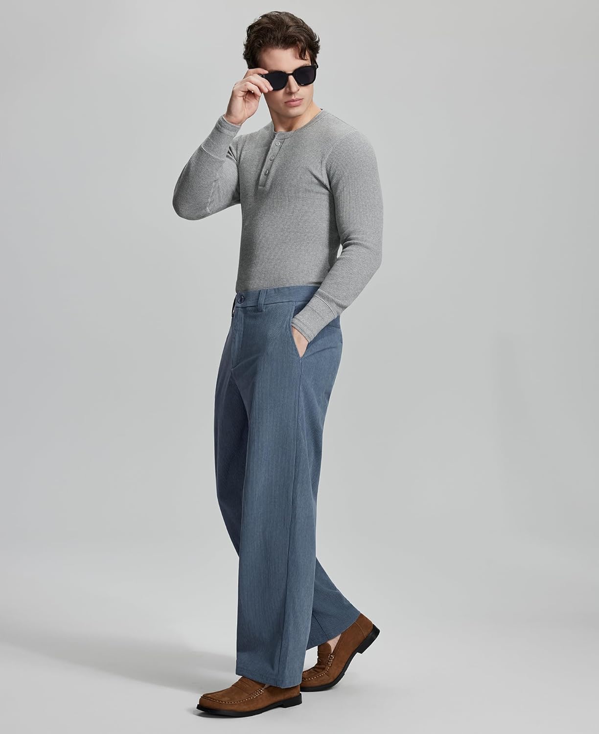 Susclude Mens Corduroy Dress Pants Baggy Wide Leg Old Money Casual Slacks Loose Fit Elastic Waist Stylish Vintage Trousers - Image 3