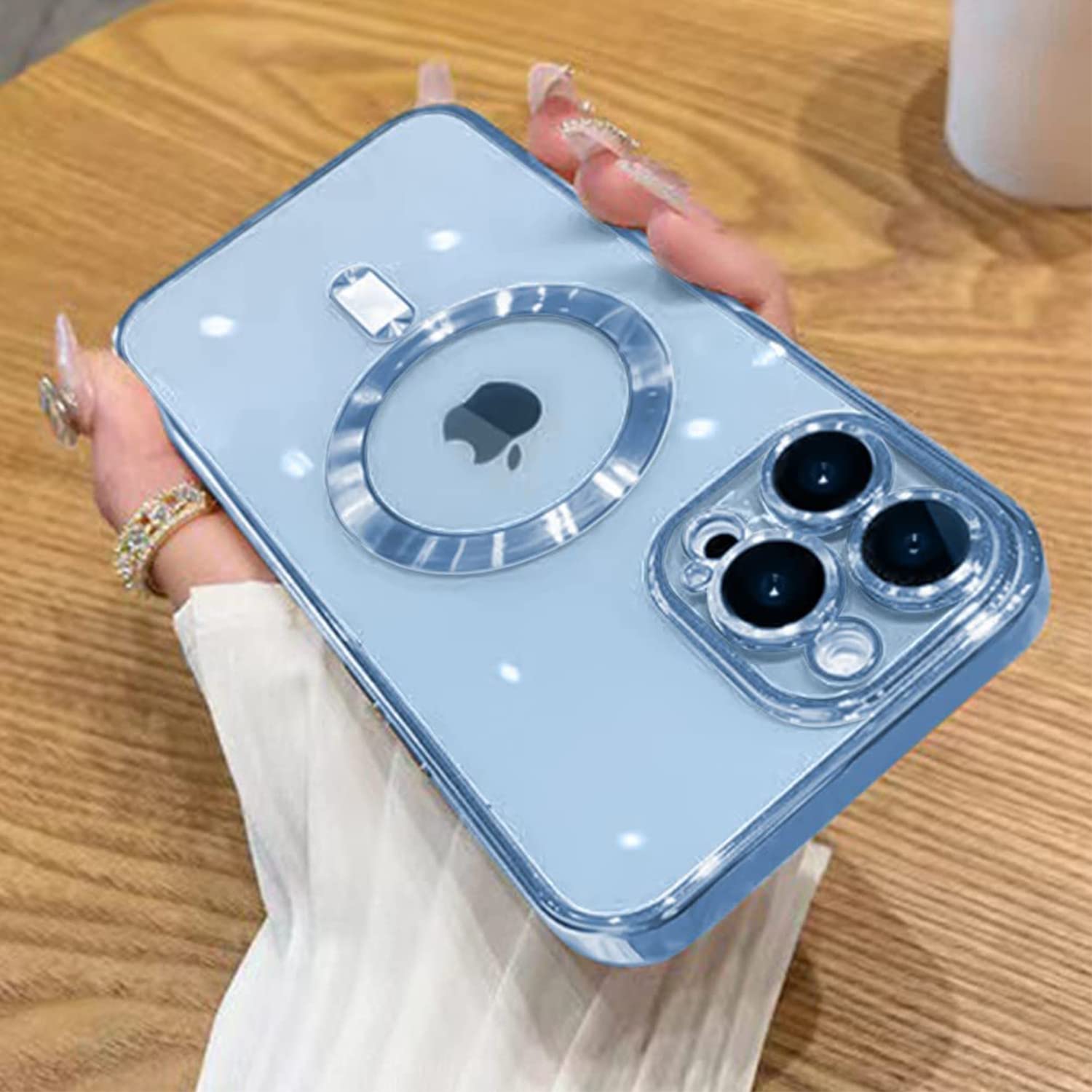 XIEHUZA Magnetic Case for iPhone 14 Pro Max, Clear Phone Case [Compatible with MagSafe] with Camera Lens Protector Anti-Scratch Slim Electroplated iPhone 14 Pro Max Case for Women Men (Blue)