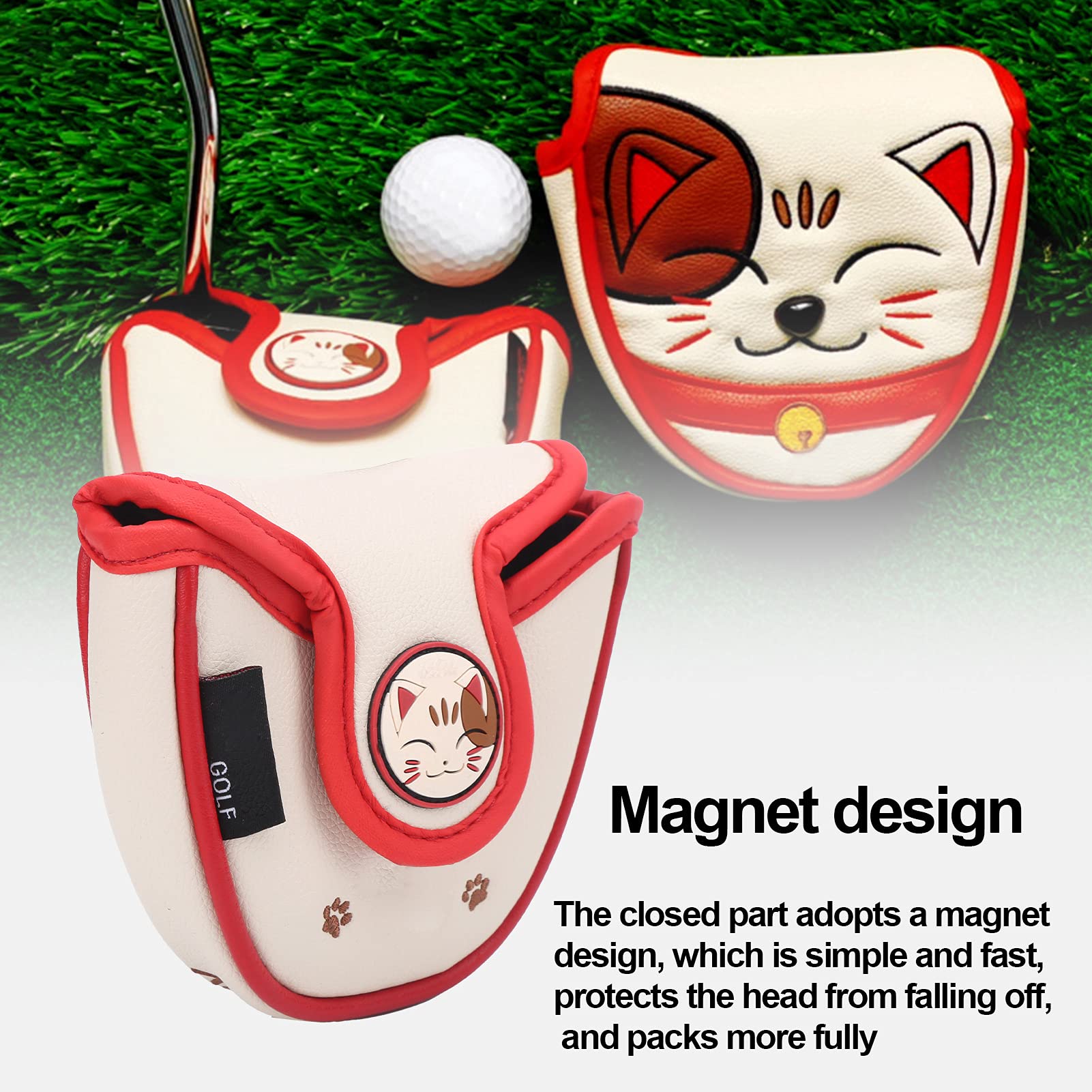 Pokrowce na główkę Młotka Golfowego, Lucky Cat Wodoodporna Osłona Główki Młotka Golfowego Club Center Putter Osłona Główki Osłony Ochronnej