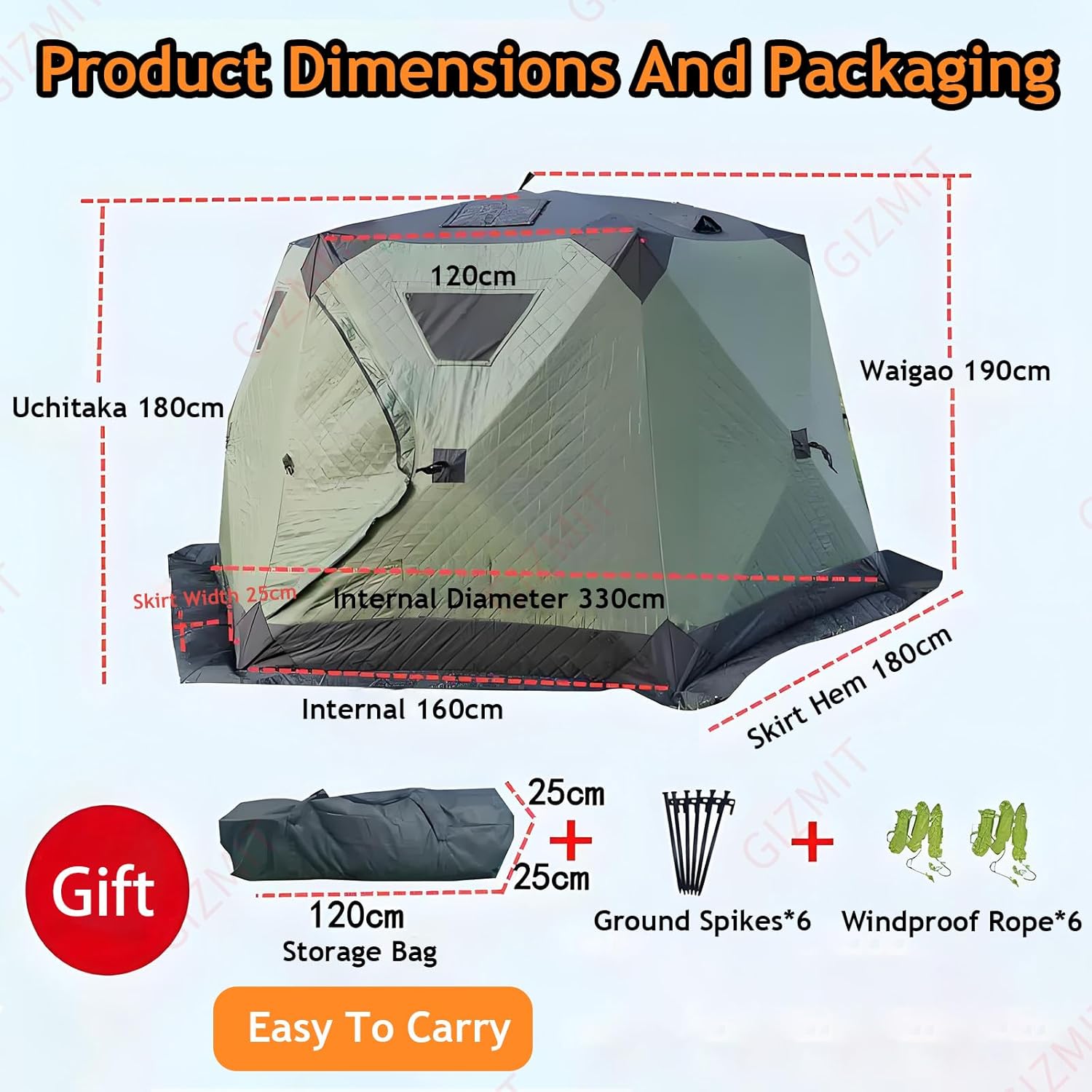 Ice Shanty with Stove Jack, Ice Fishing Shelters for 5-6 Persons, with Stove Jack and Floor, for Ice Fishing & Winter Camping with Stove Jack Floor & Dark Green