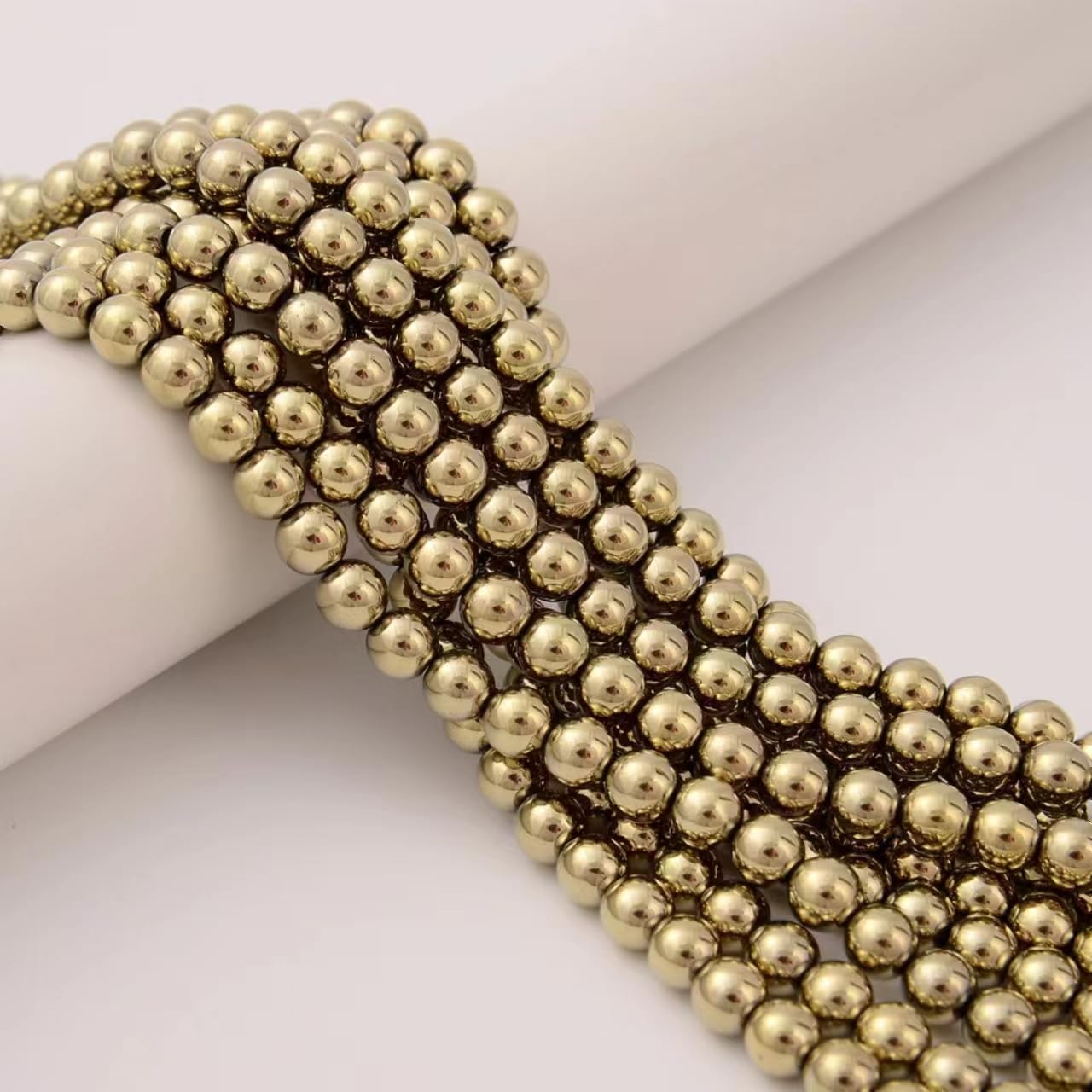 JM Design Titanium Hematite Pyrite Tone Smooth Round Beads Size 4mm 15.5'' Strand for Jewelry Making